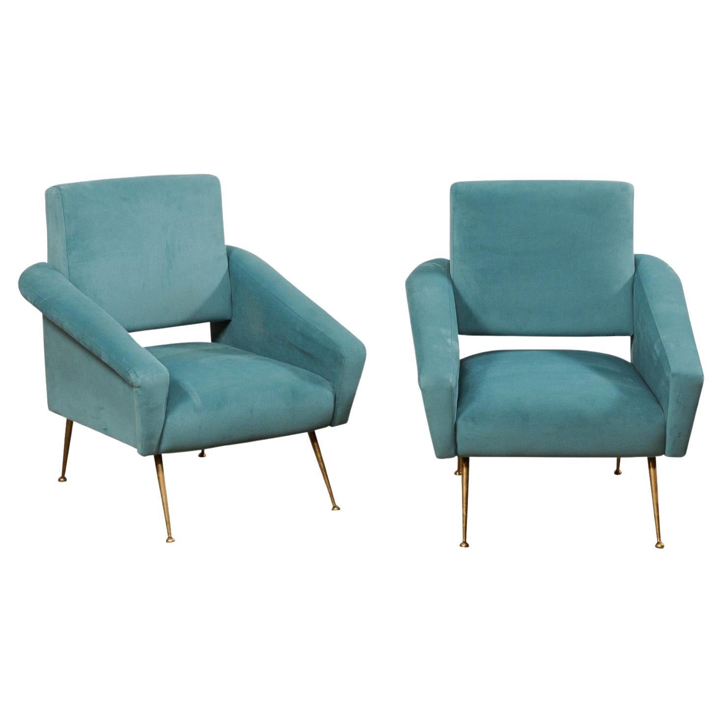 Italian Pair of Mid-Century Modern Upholstered Club Chairs For Sale