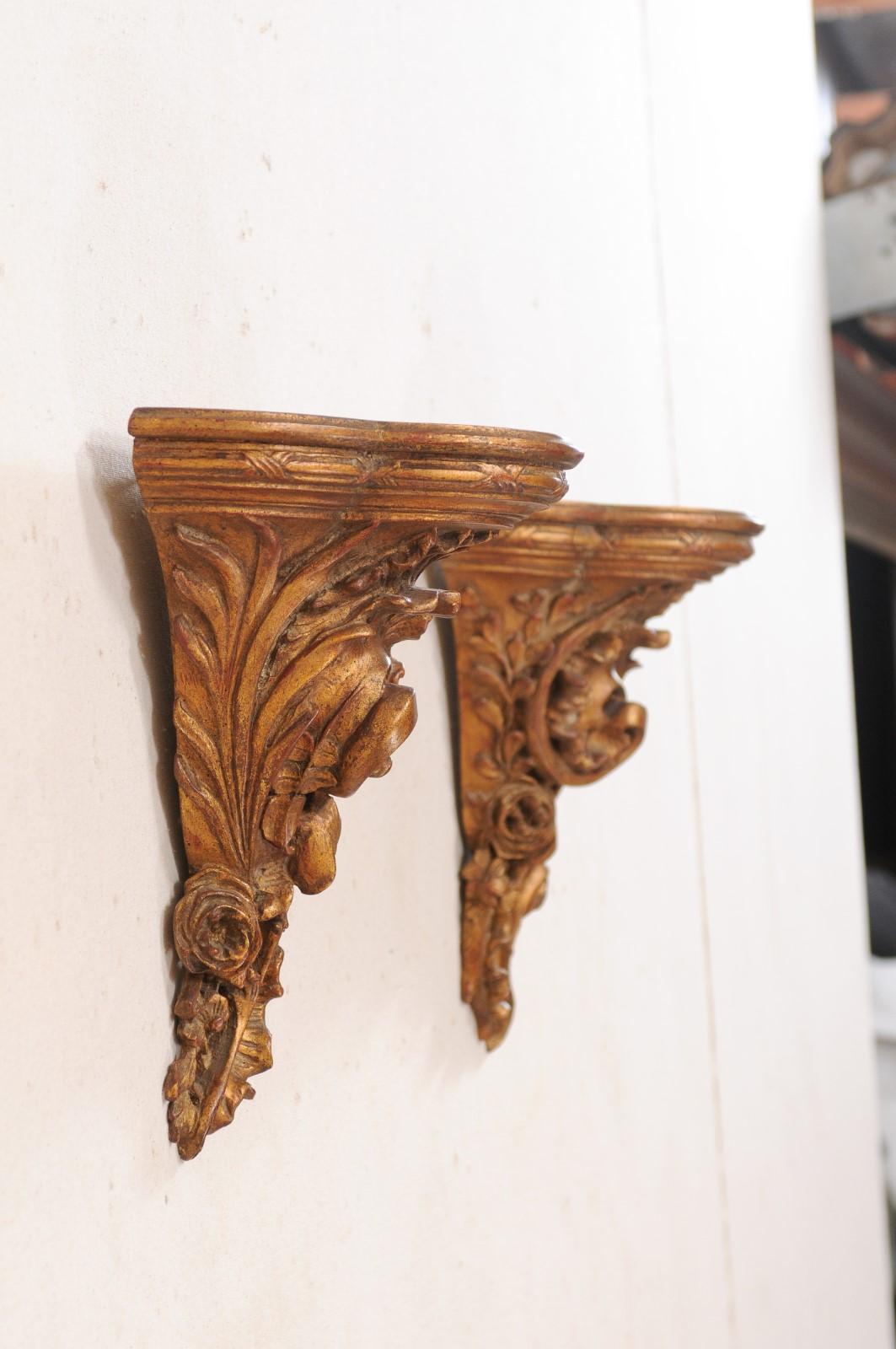Italian Pair of Ornately-Carved Wood Shelves in Gold 6