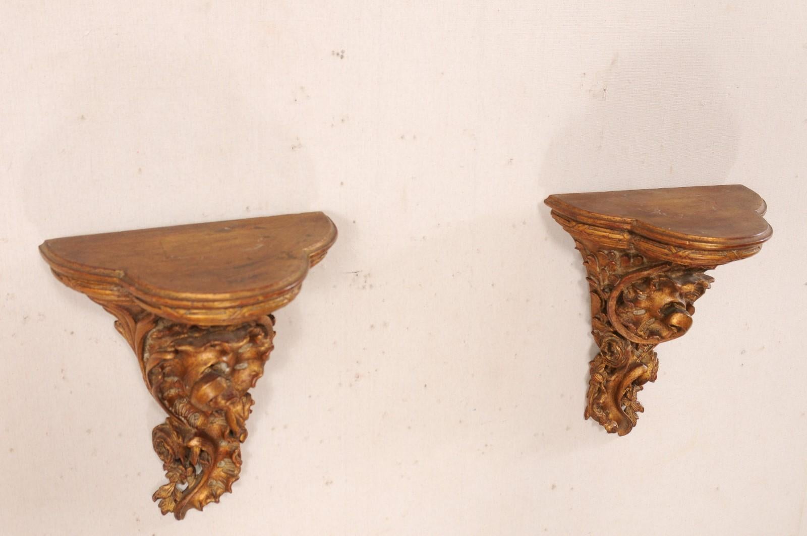 Italian Pair of Ornately-Carved Wood Shelves in Gold 7