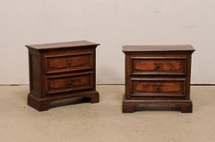 Italian Pair of Walnut Side-Chests with Decoratively Paneled Drawer Fronts