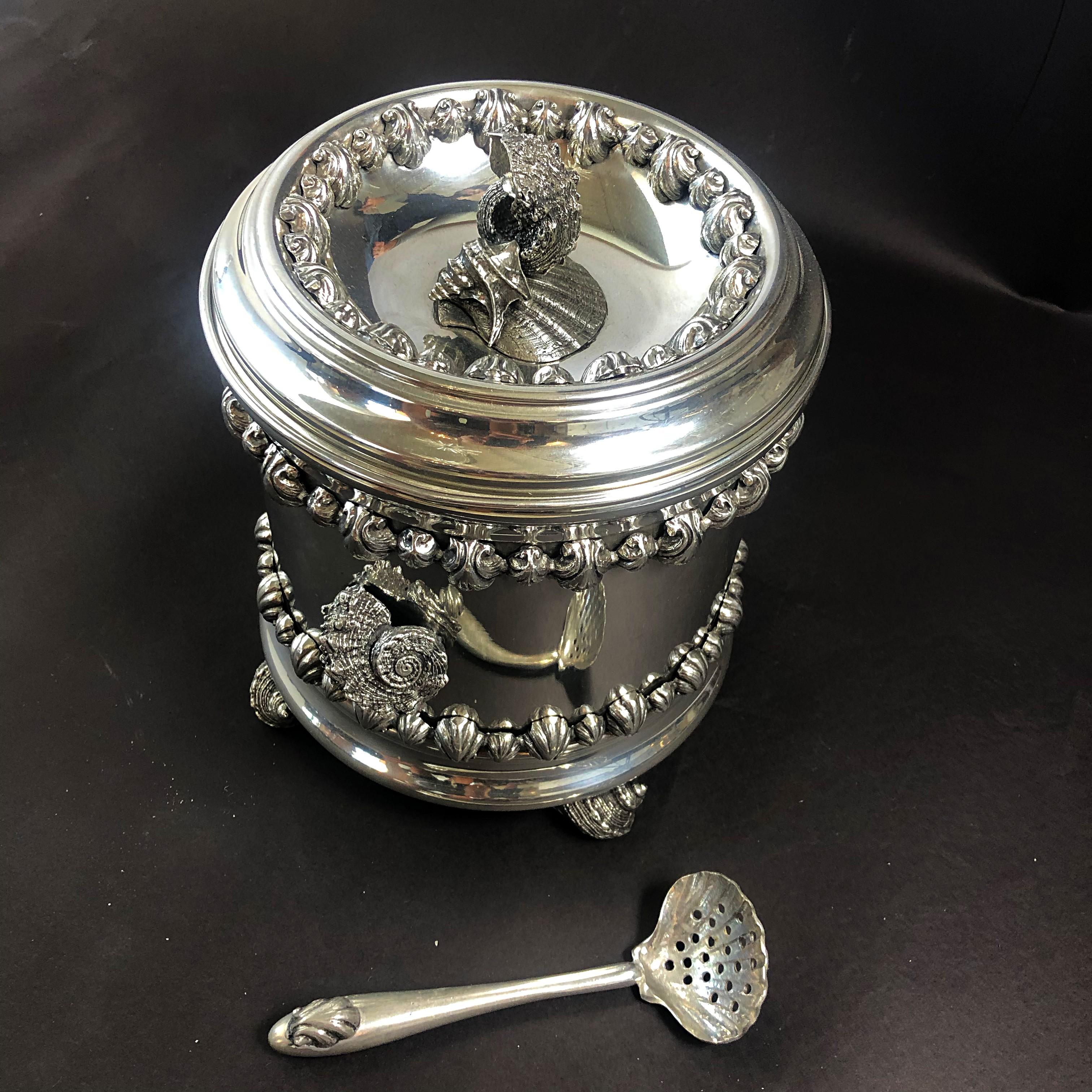 Italian Pewter Ice Bucket and Tongs, Richard Cipolla In Good Condition In Hollywood, FL