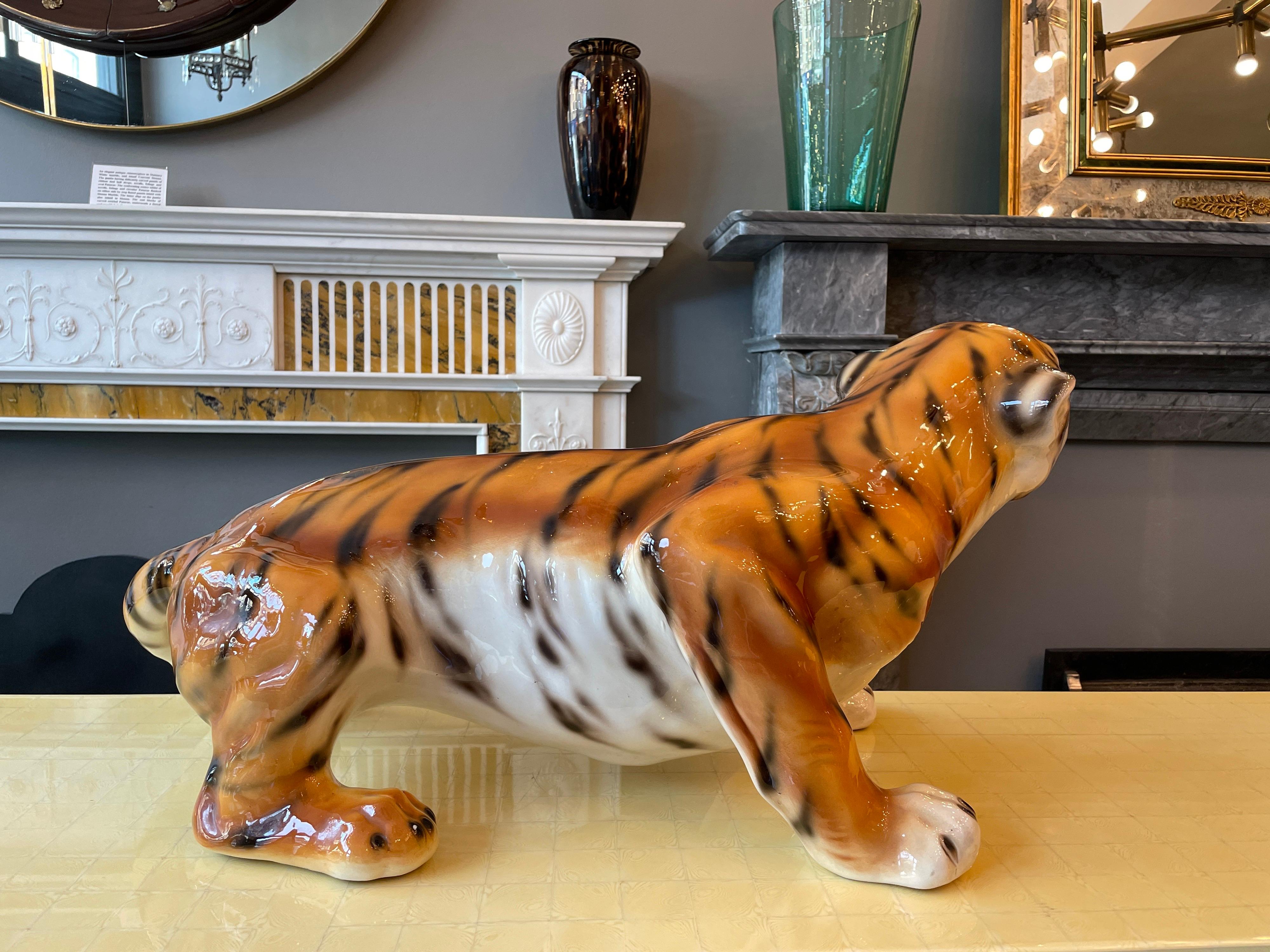 Italian Polychrome Ceramic Tiger In Good Condition In London, GB