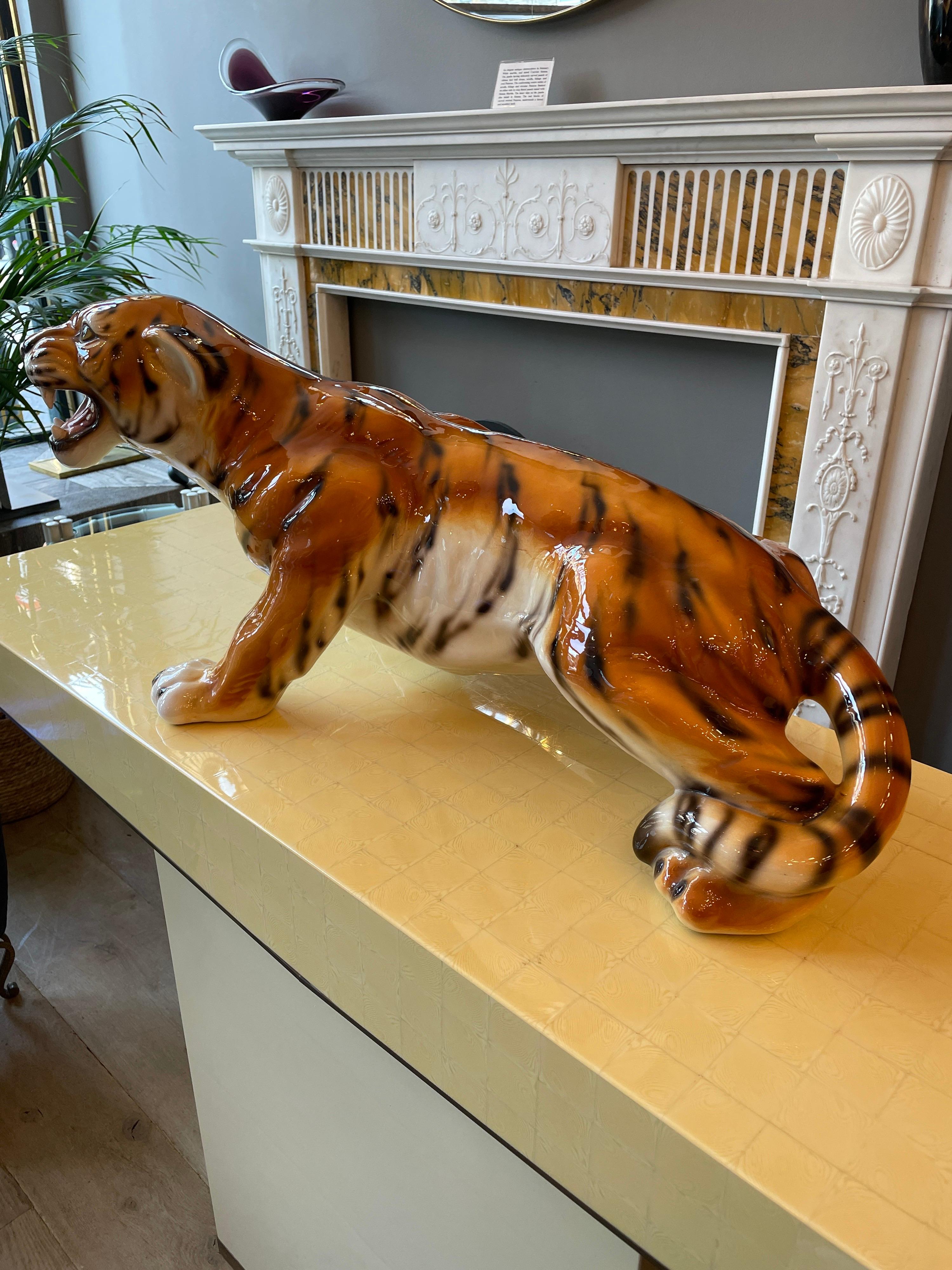 Italian Polychrome Ceramic Tiger 1