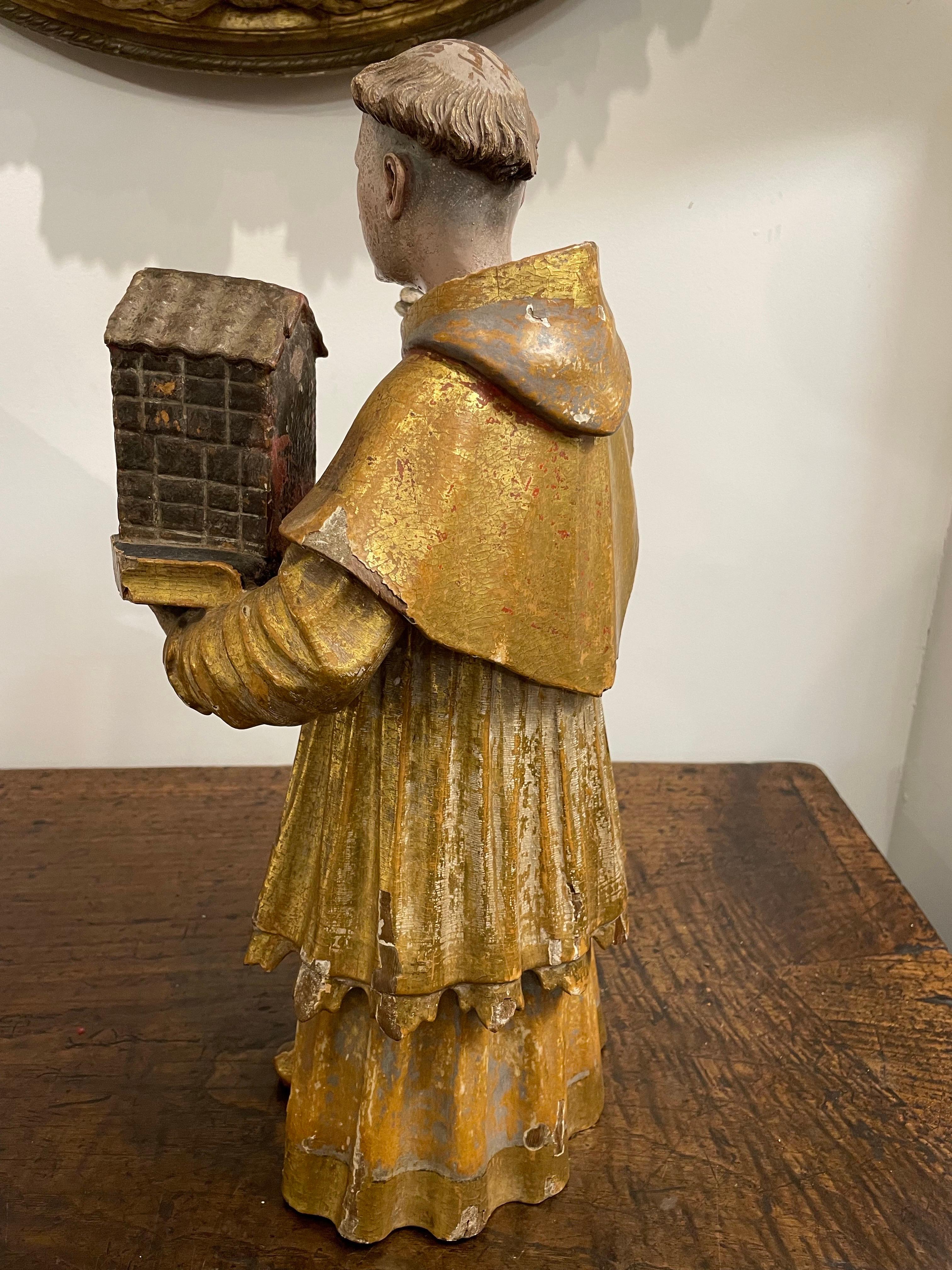 Figura policromada italiana de un santo, siglo XVIII Italiano en venta