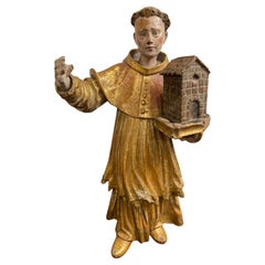 Figura policromada italiana de un santo, siglo XVIII