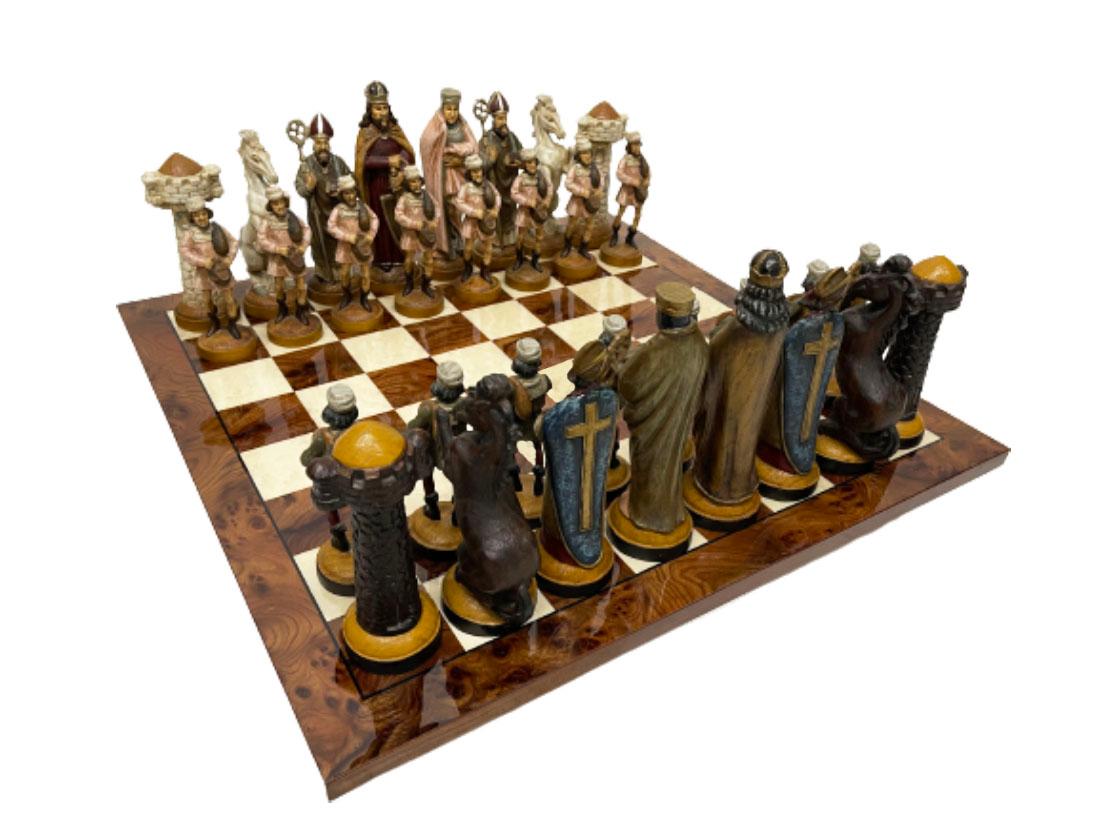 Italian Polychrome Very Large Wooden Chess Set 2