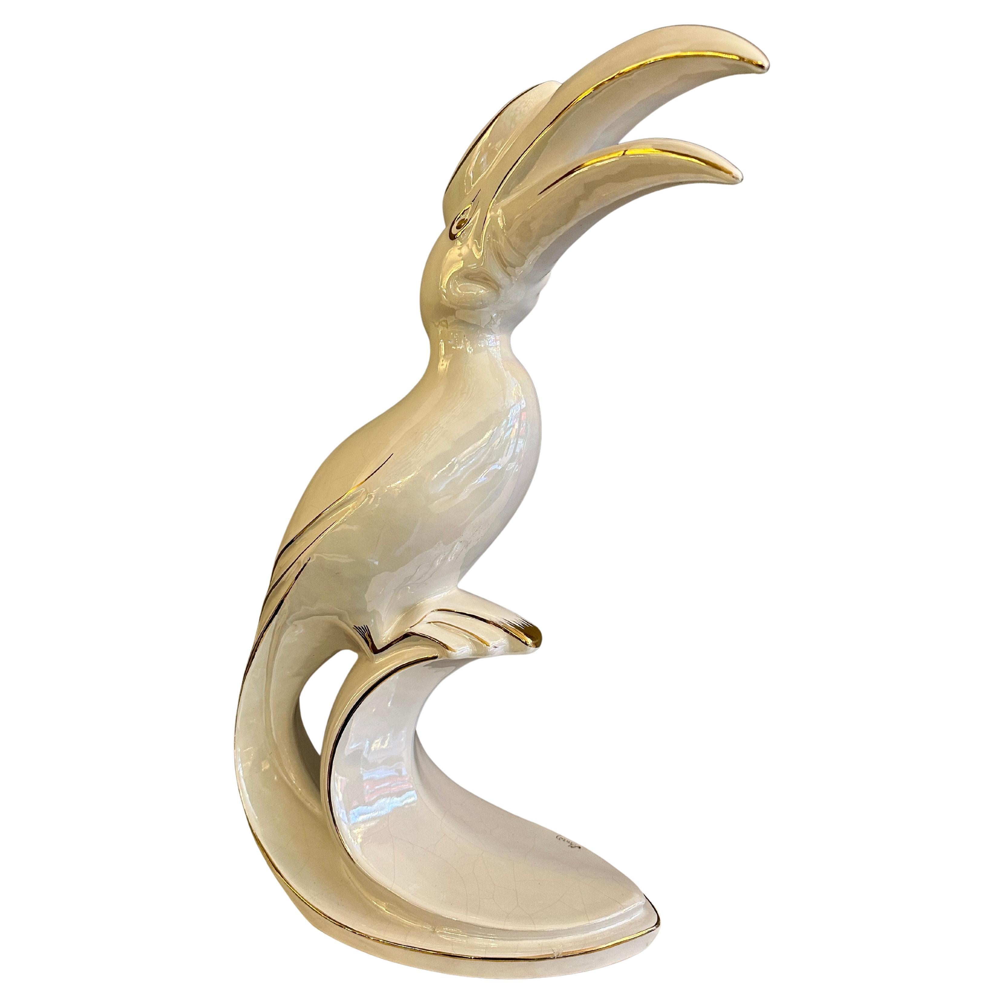 An Italian Porcelain and Gold Gilt Tropical Bird