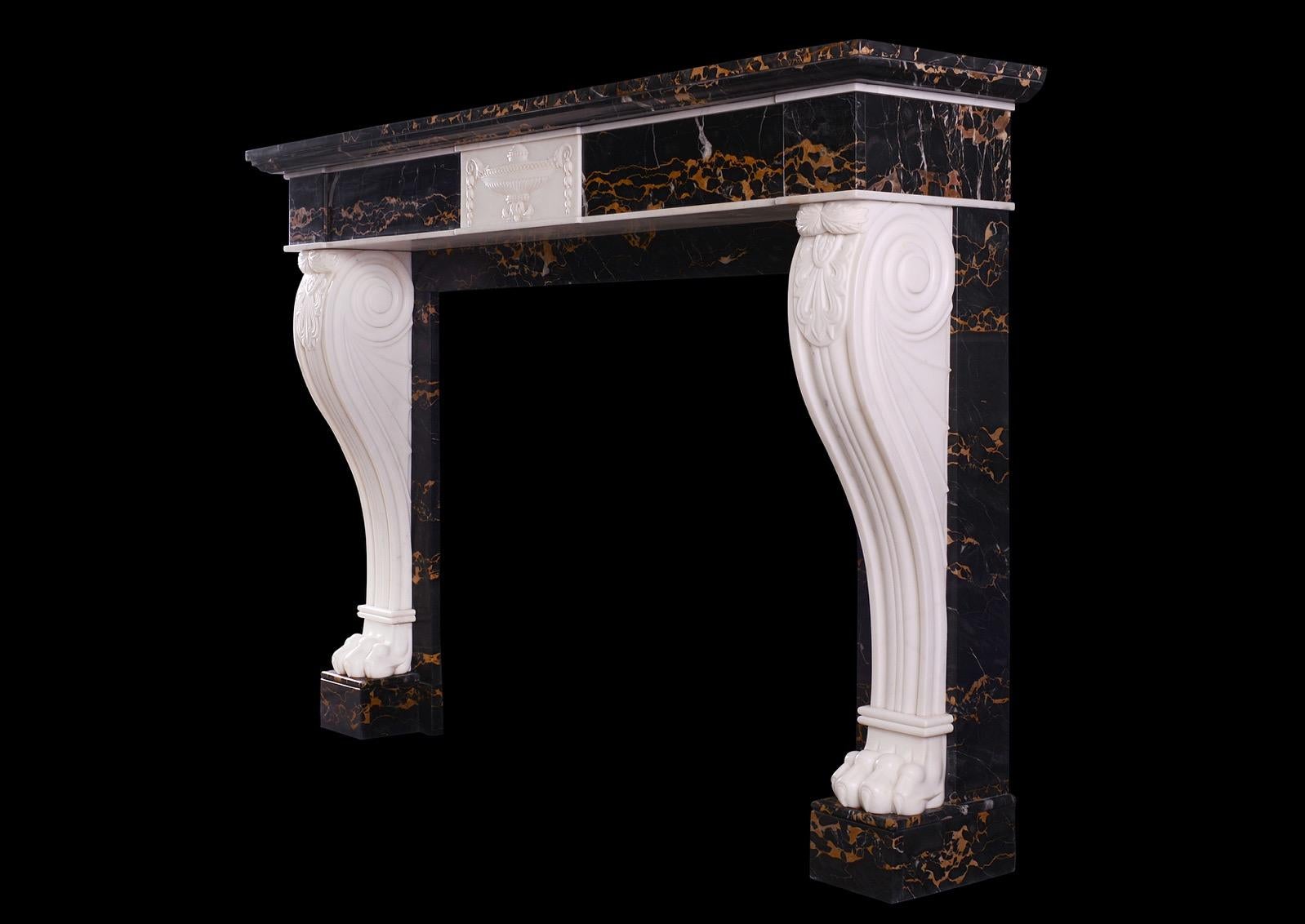 Italian Portoro & Statuary Marble Fireplace For Sale 3