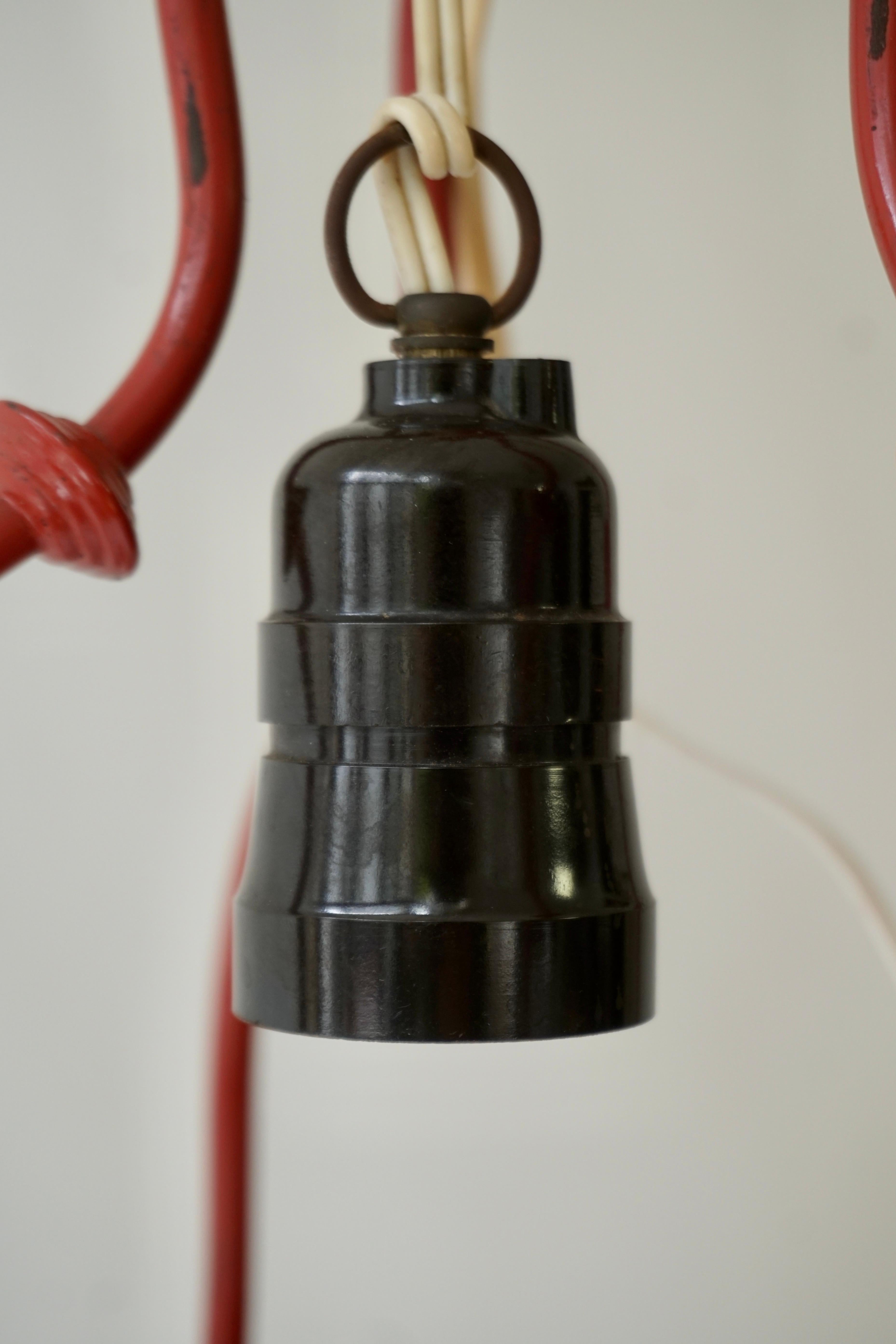 An Italian Red Tole Metal Lantern with Cut Glass, Early 20th C. For Sale 9