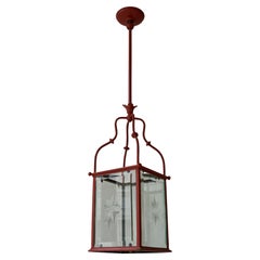 An Italian Red Tole Metal Lantern with Cut Glass, Early 20th C.