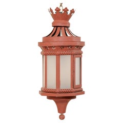 Antique An Italian Red Tole Metal Single-Light Lantern with Crown Top, Early 20th C.