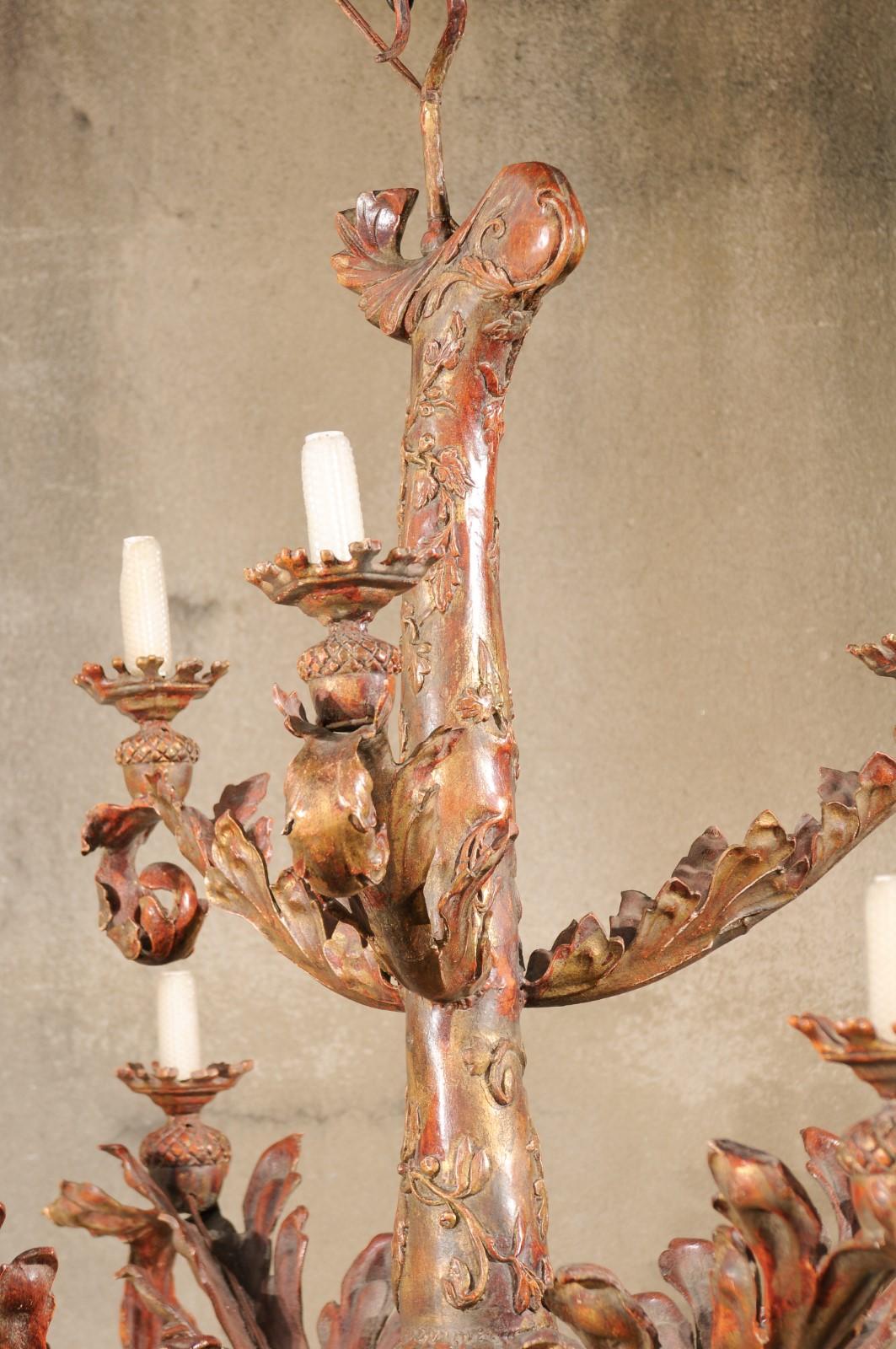 20th Century An Italian Renaissance-Style Large-Sized Two-Tiered Painted Iron Chandelier For Sale