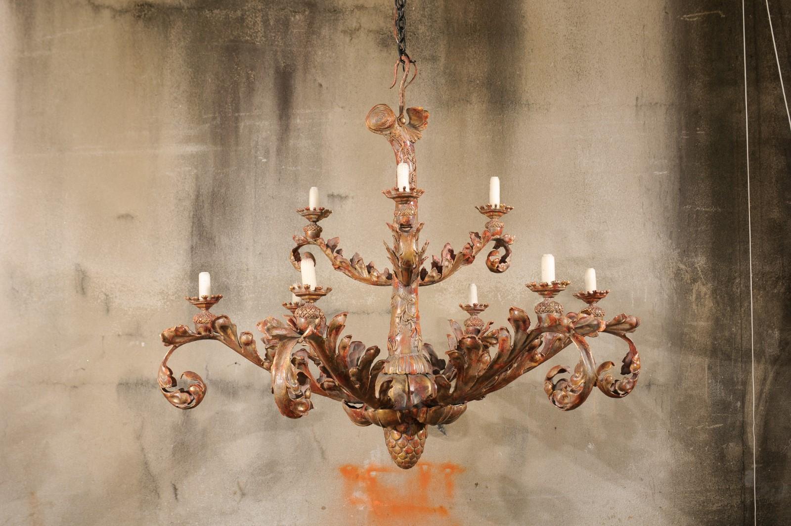 An Italian Renaissance-Style Large-Sized Two-Tiered Painted Iron Chandelier For Sale 2