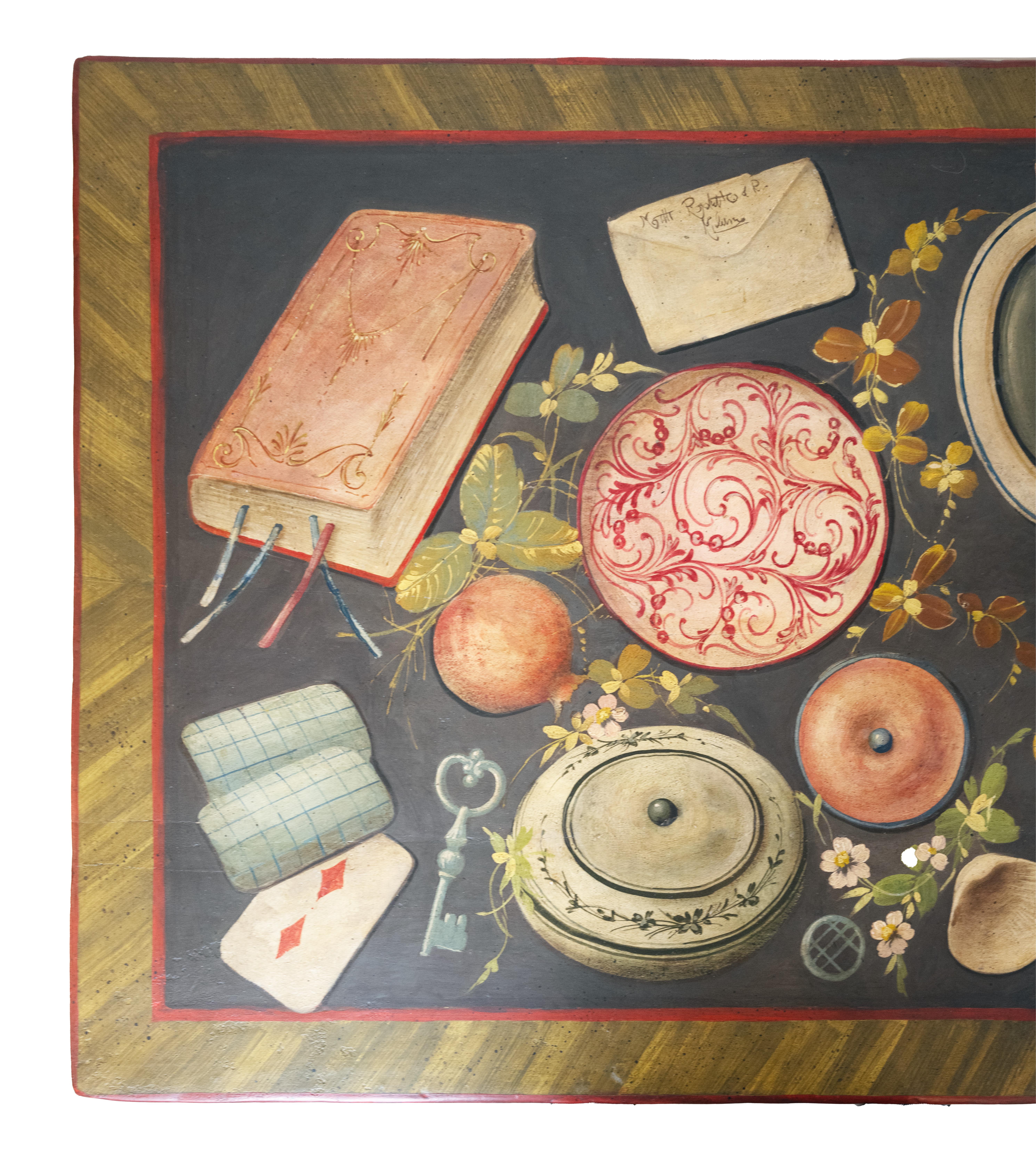 Un tavolo lungo in stile rinascimentale italiano con disegni L'Oeil In condizioni buone in vendita a New York, NY