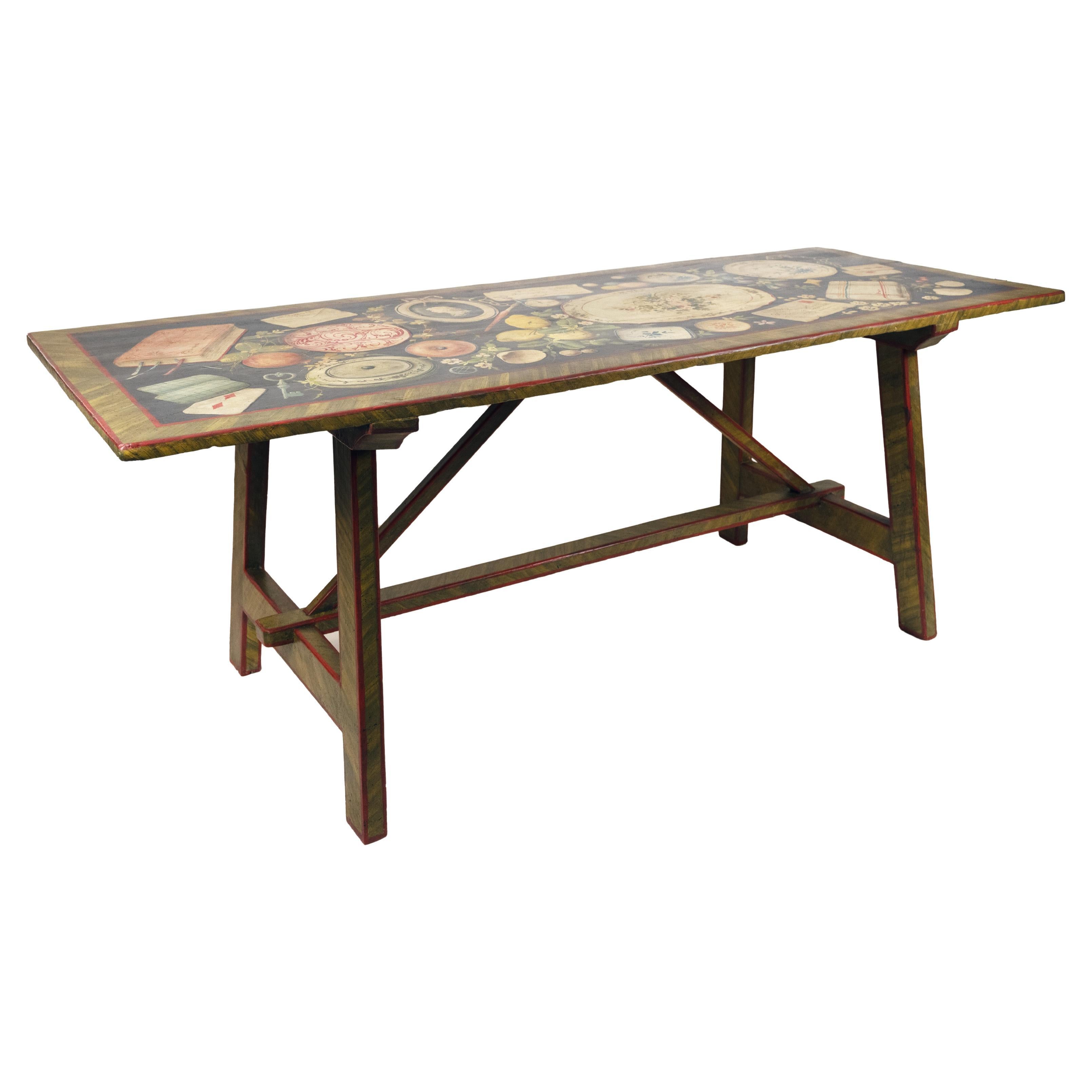 An Italian Renaissance-Style Long Table with Trompe L
Oeil Designs