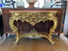 A French Rococo Giltwood and Marble Console Table
