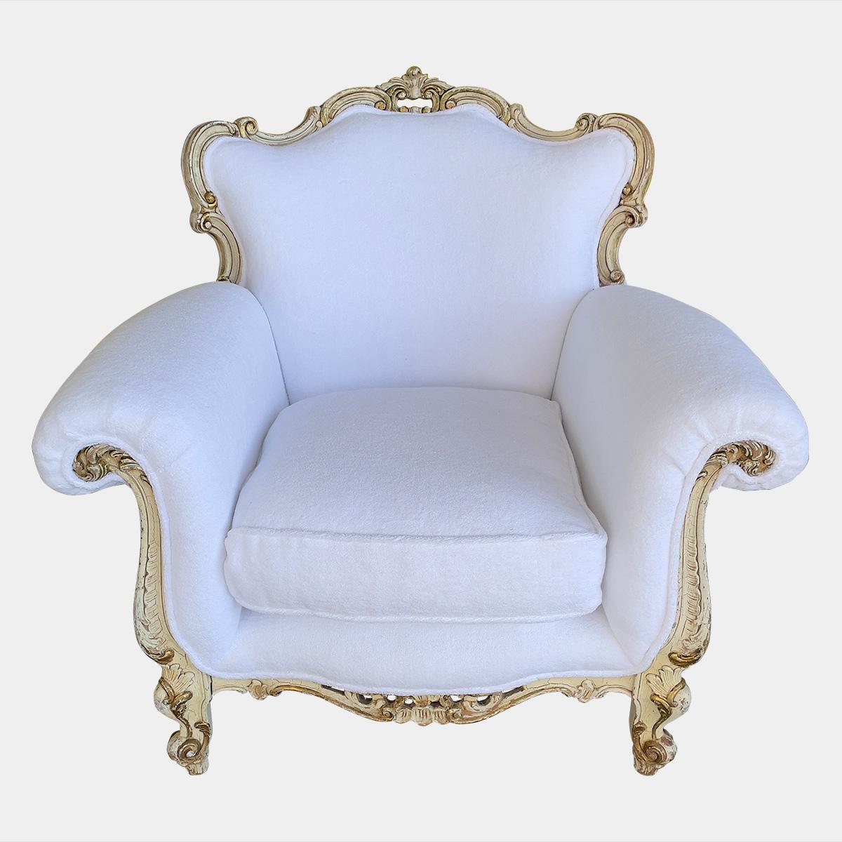 19th Century Italian Rococo Parcel Gilt Armchair For Sale