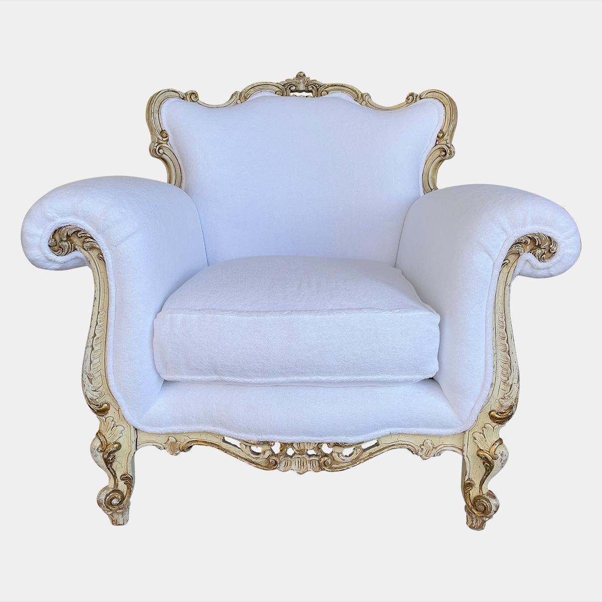 Giltwood Italian Rococo Parcel Gilt Armchair For Sale