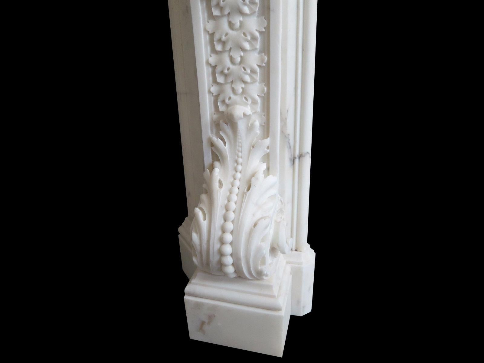 19th Century An Italian Rococo Revival Statuary White Marble Fireplace Mantel For Sale