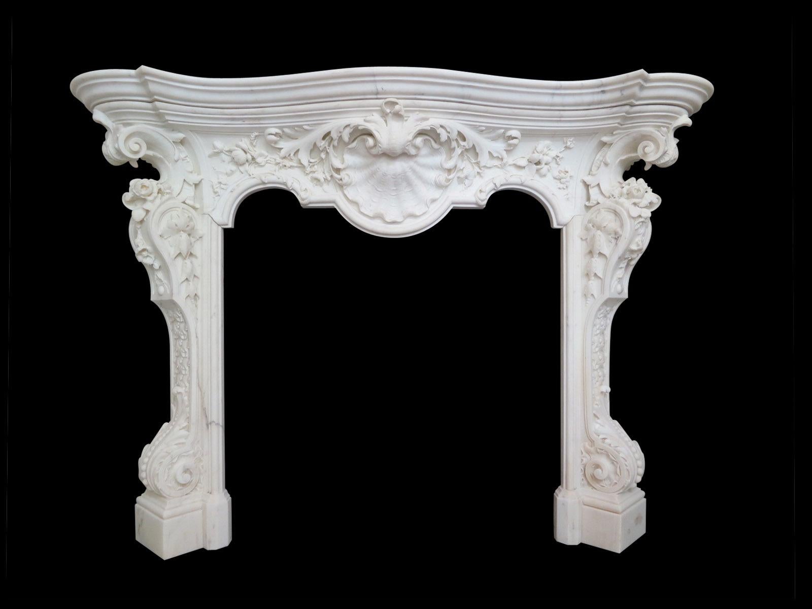 Statuary Marble An Italian Rococo Revival Statuary White Marble Fireplace Mantel For Sale