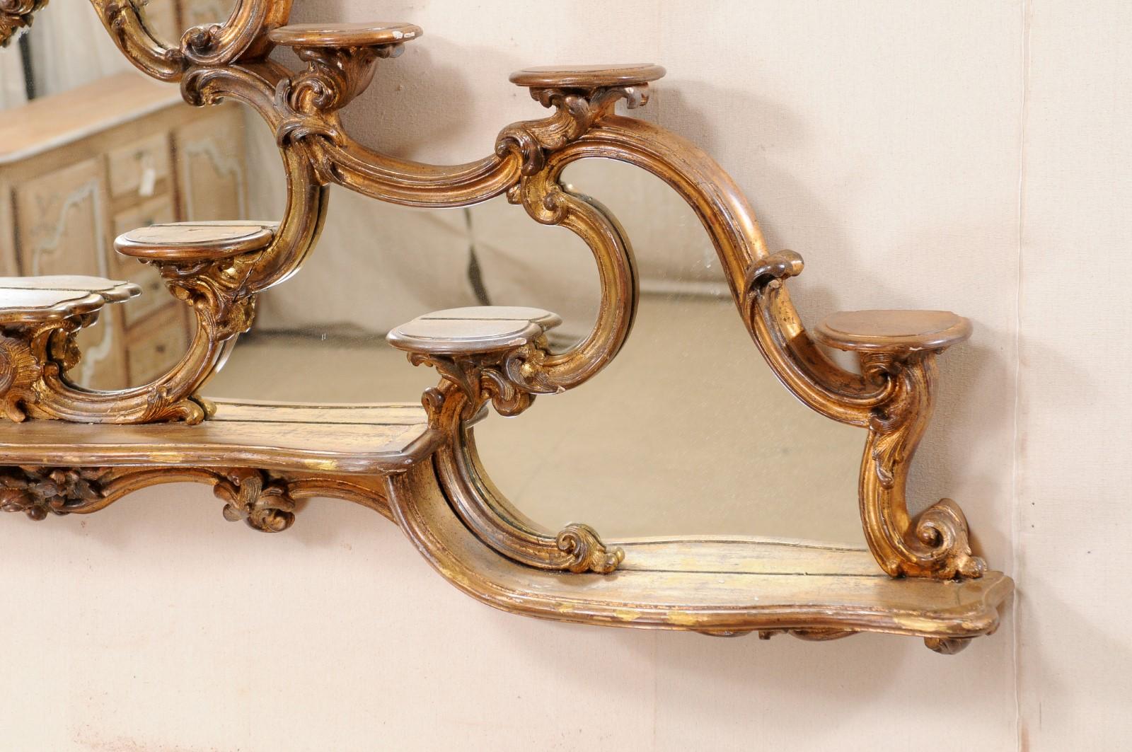 Italian Rococo Style Wall Étagère with Mirrored Back, 19th Century In Good Condition In Atlanta, GA