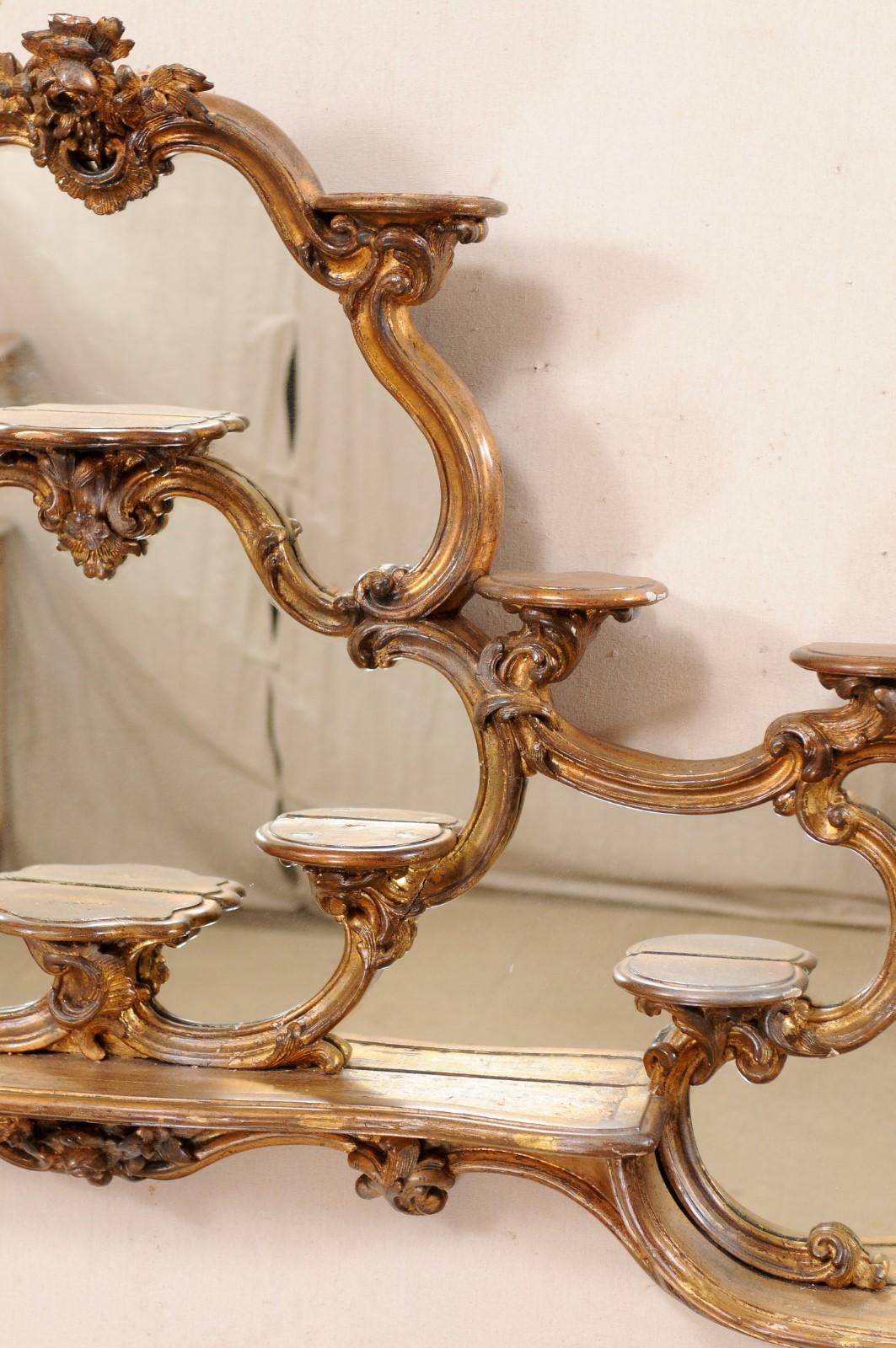 Wood Italian Rococo Style Wall Étagère with Mirrored Back, 19th Century