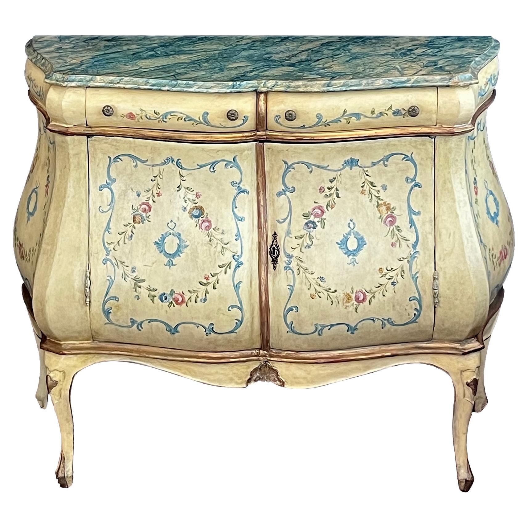 Italian Rococo Style Butter-Yellow Painted Bombe Cabinet For Sale