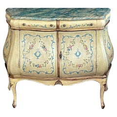 Italian Rococo Style Butter-Yellow Painted Bombe Cabinet