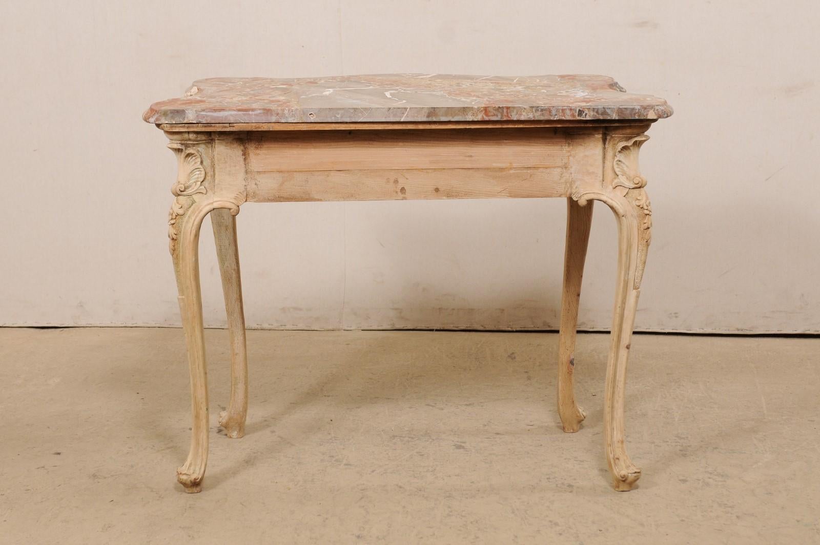 Italian Rococo-Style Carved & Bleached Console Table W/ Original Marble Top   4