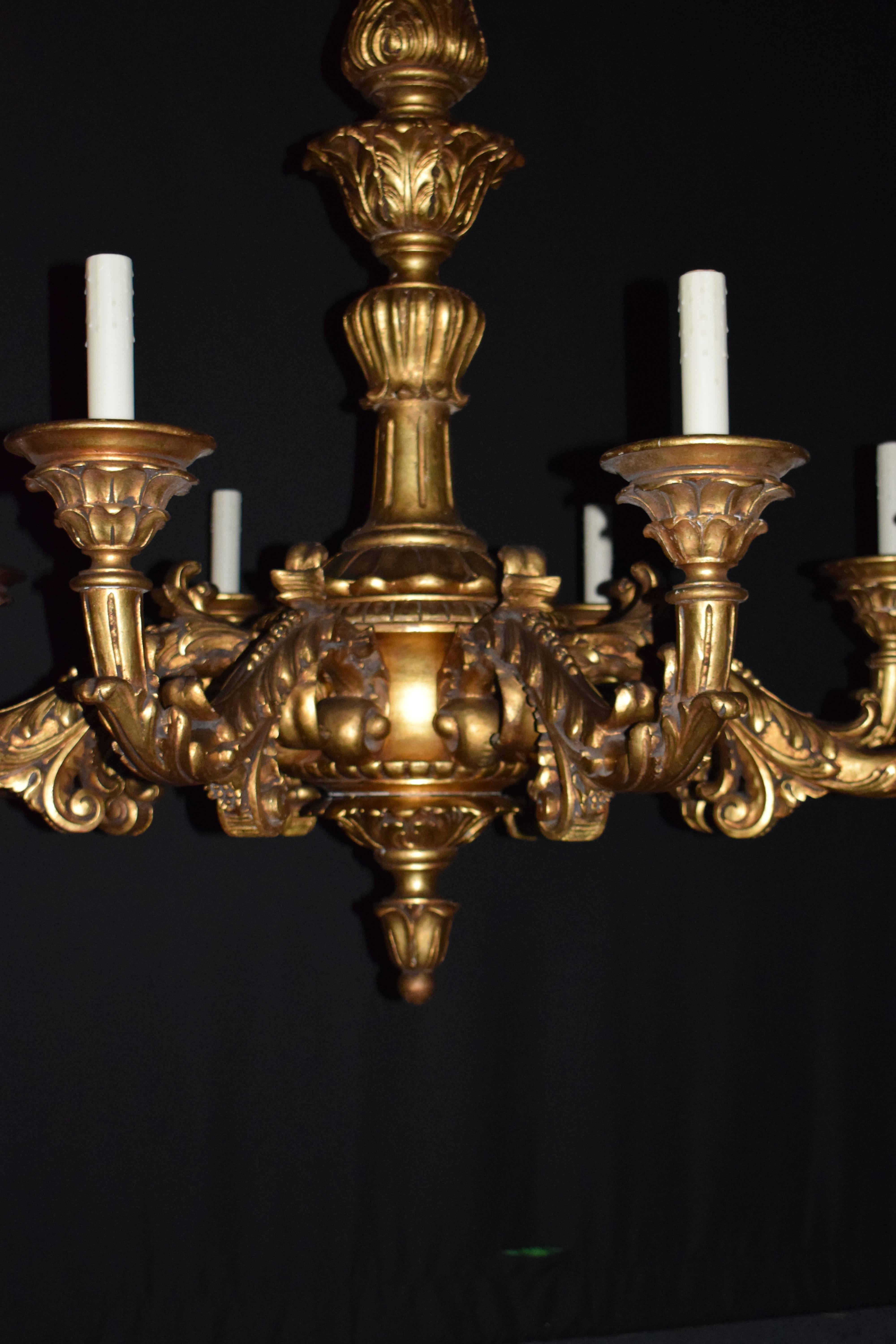 Italian Rococo Style Giltwood Chandelier For Sale 3