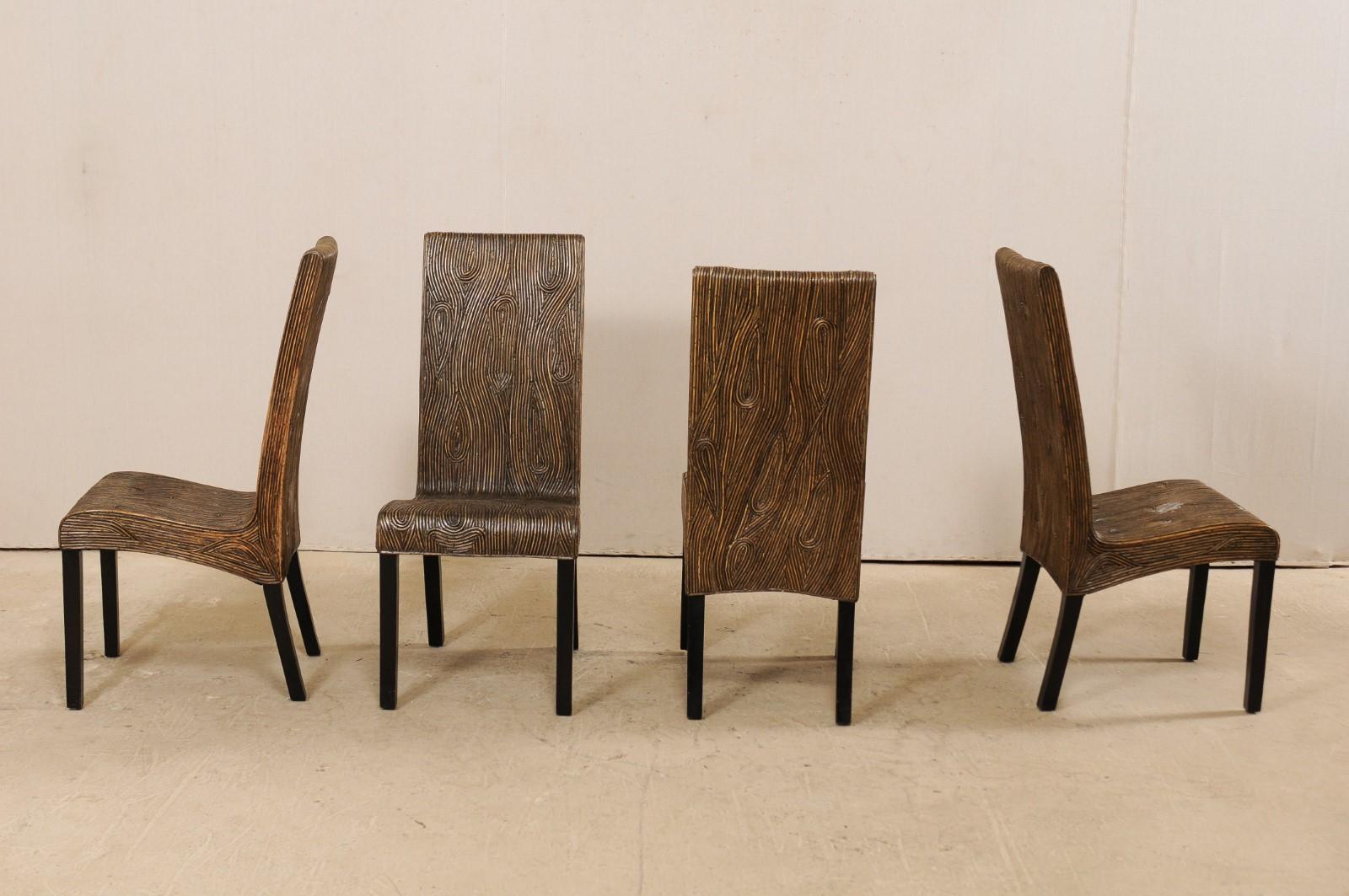 Hand-Crafted Italian Set of 4 Modern Designed, Artisan Created, Bent Reed Side Chairs For Sale