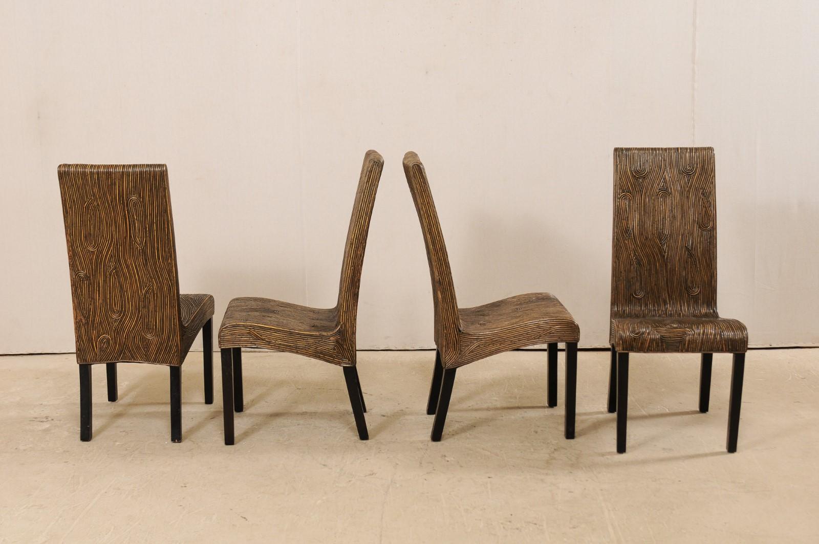 20th Century Italian Set of 4 Modern Designed, Artisan Created, Bent Reed Side Chairs For Sale
