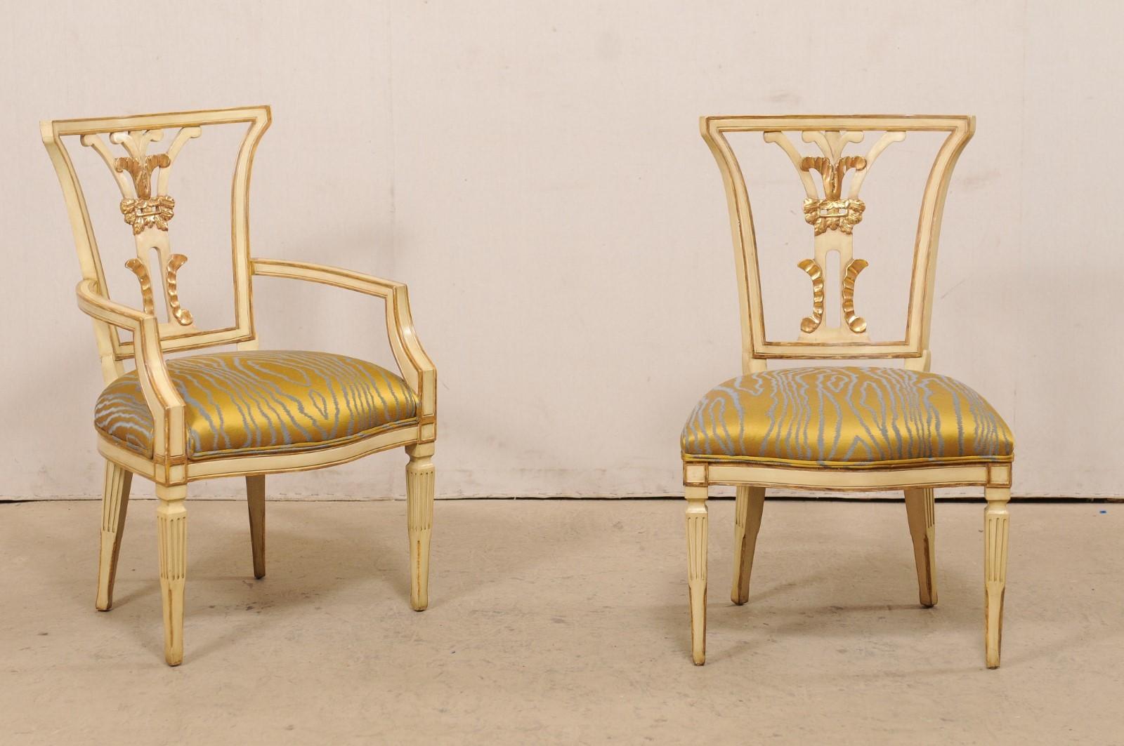 Neoclassical Italian Set of Ten Dining Chairs W/ Front and Backs Carved & W/Original Gilt