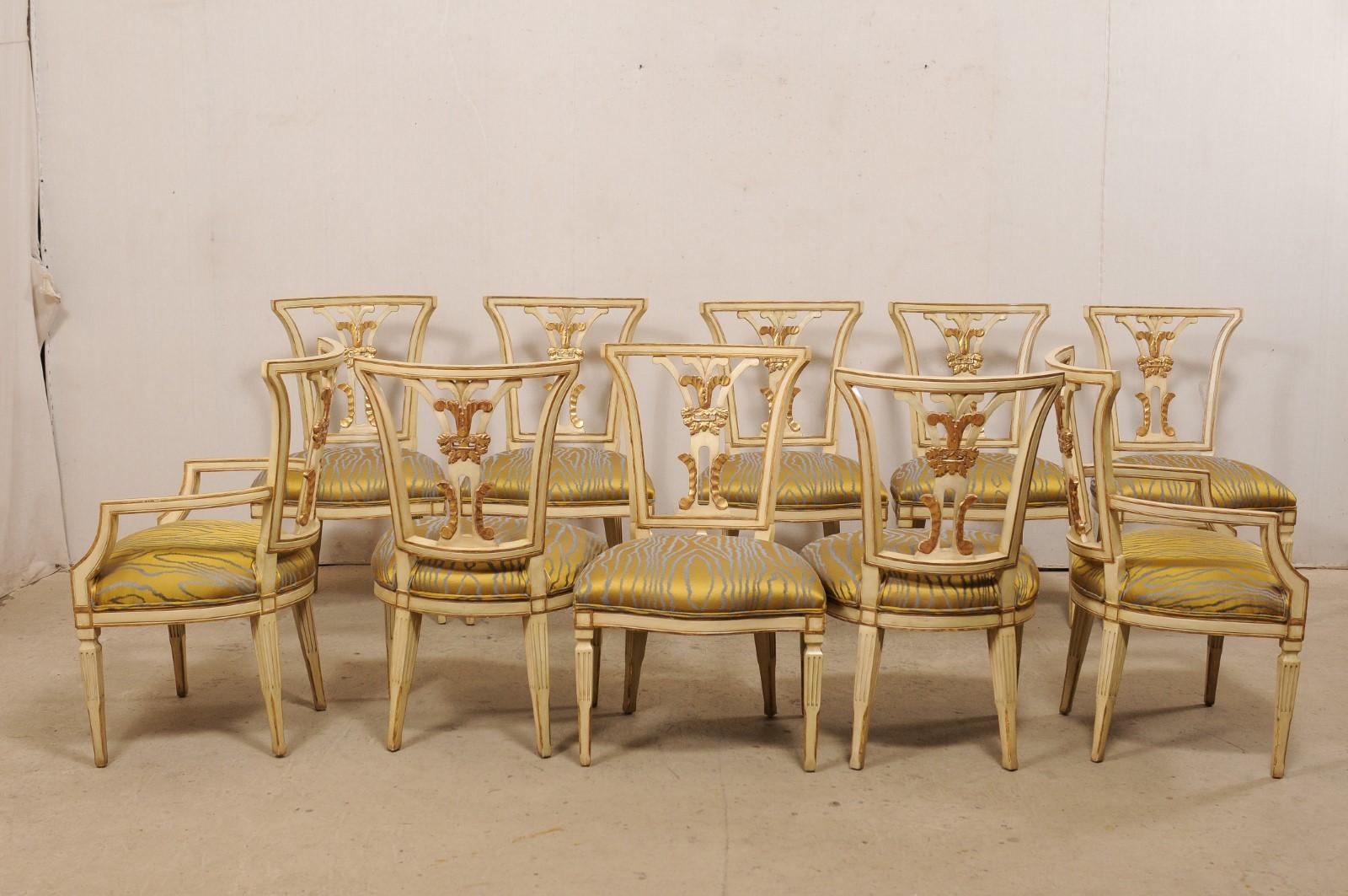 20th Century Italian Set of Ten Dining Chairs W/ Front and Backs Carved & W/Original Gilt