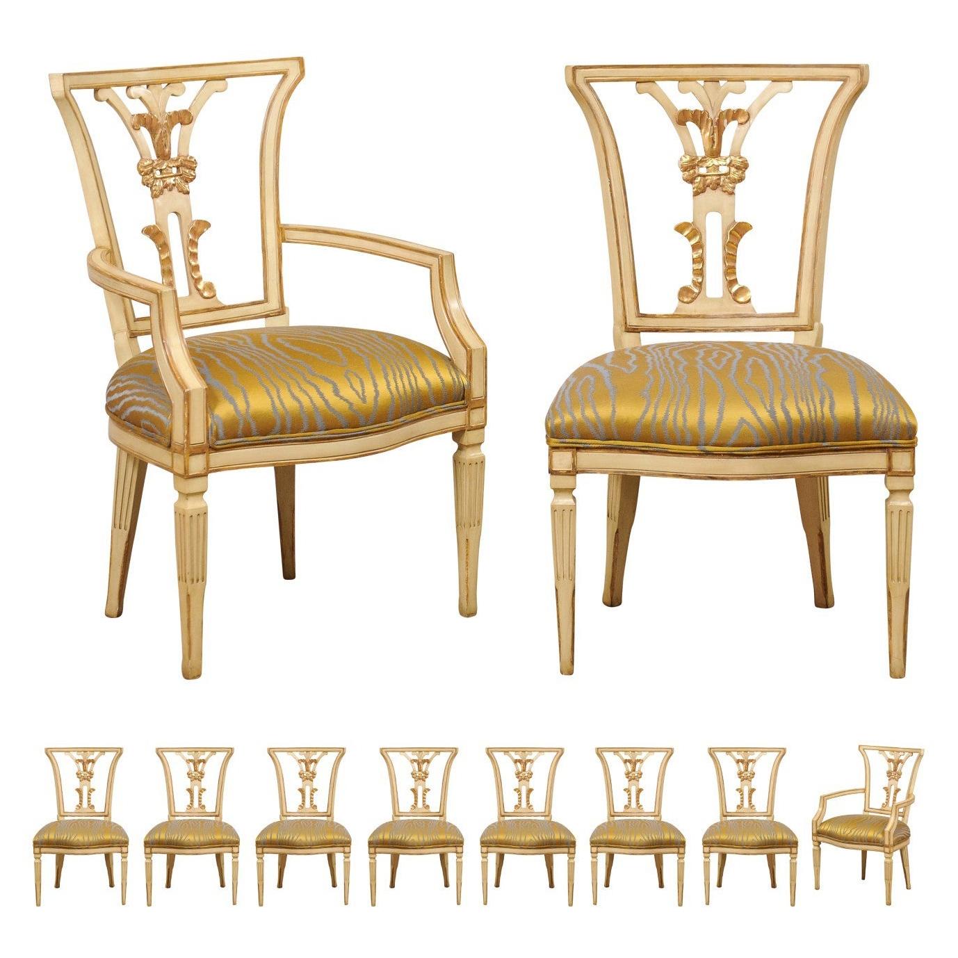 Italian Set of Ten Dining Chairs W/ Front and Backs Carved & W/Original Gilt
