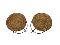 Italian Set of Wicker and Wrought Iron Stools, 1950s