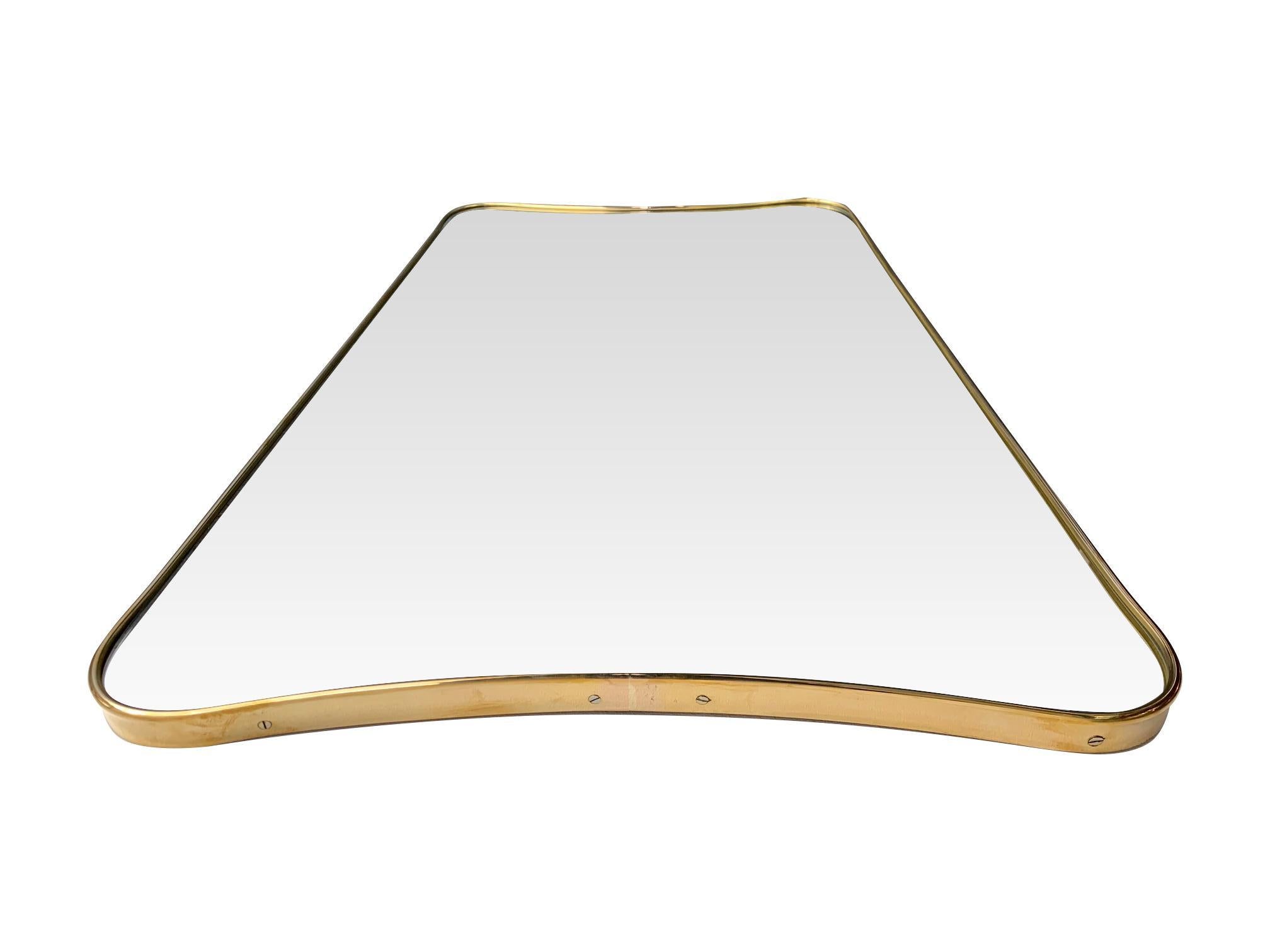 Italian Shield Mirror with Brass Surround in the Style of Gio Ponti 4
