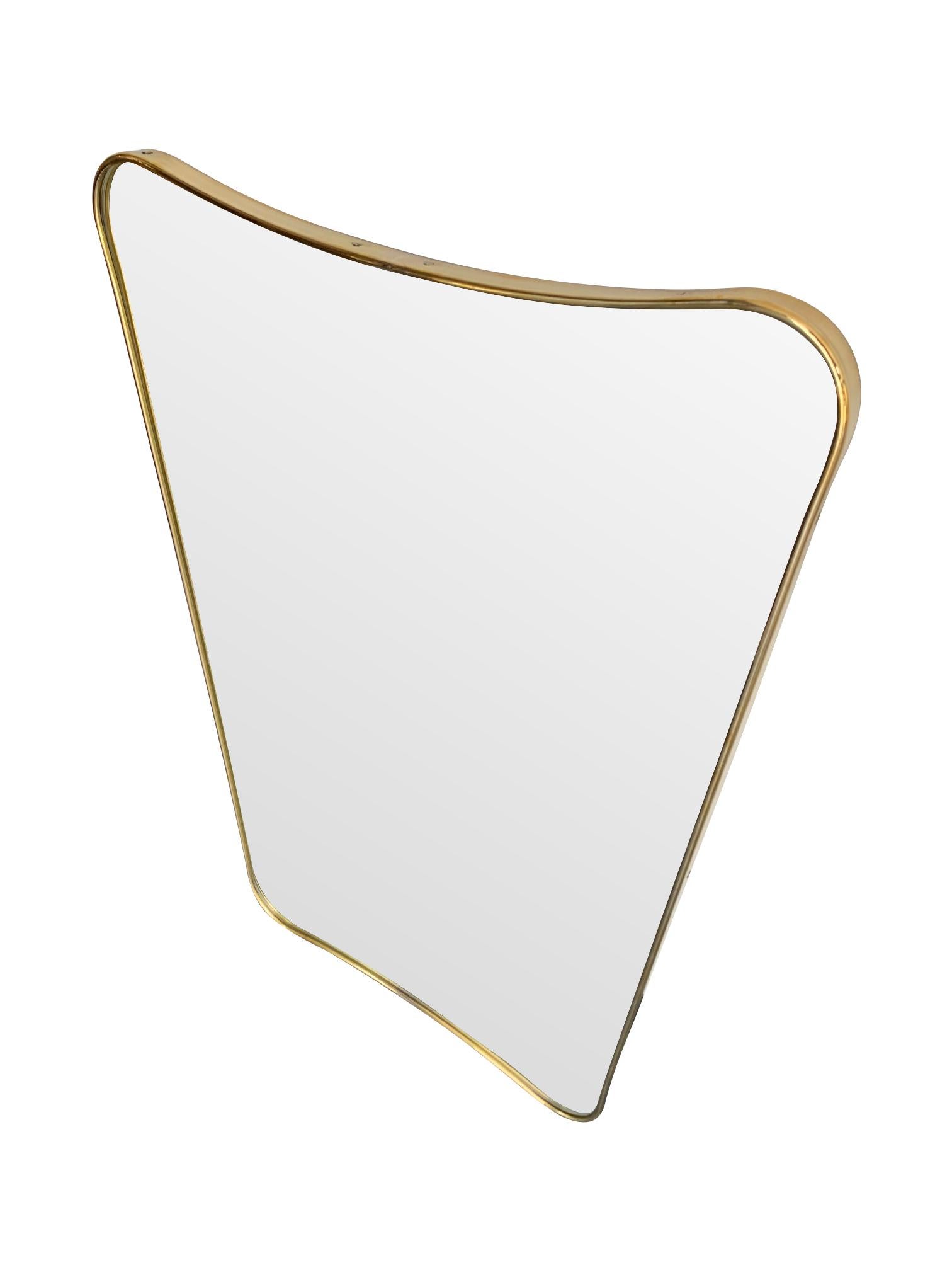 Italian Shield Mirror with Brass Surround in the Style of Gio Ponti In New Condition In London, GB