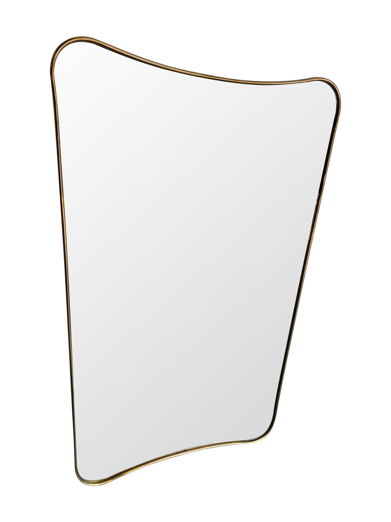 Contemporary Italian Shield Mirror with Brass Surround in the Style of Gio Ponti
