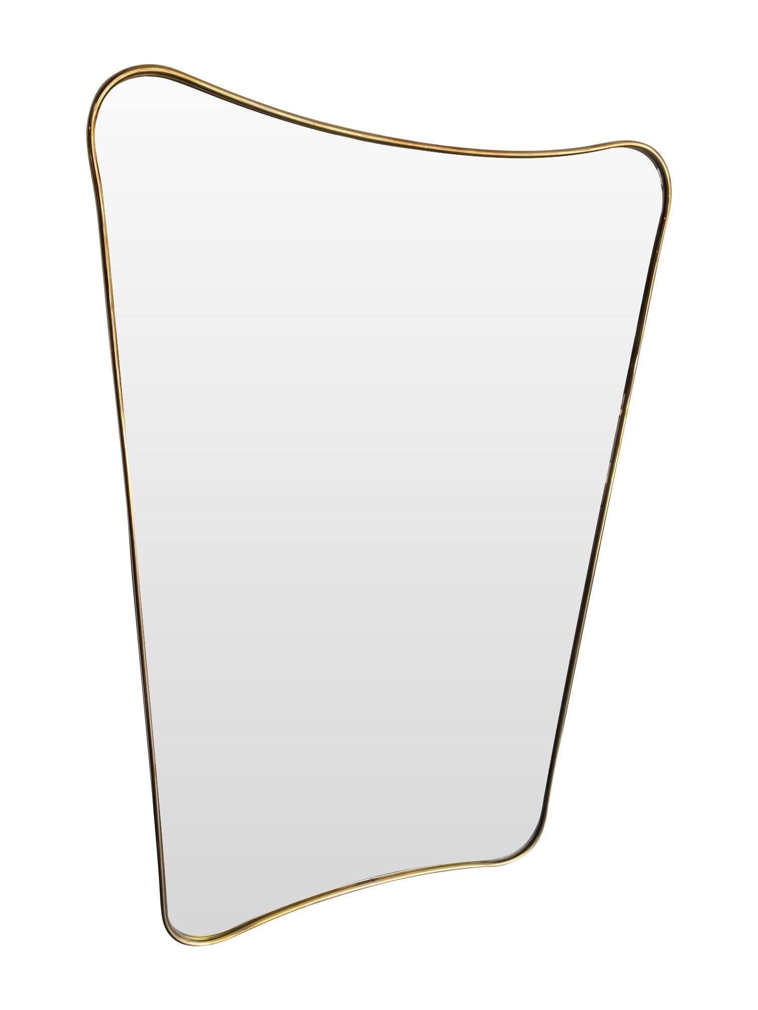 Italian Shield Mirror with Brass Surround in the Style of Gio Ponti 1
