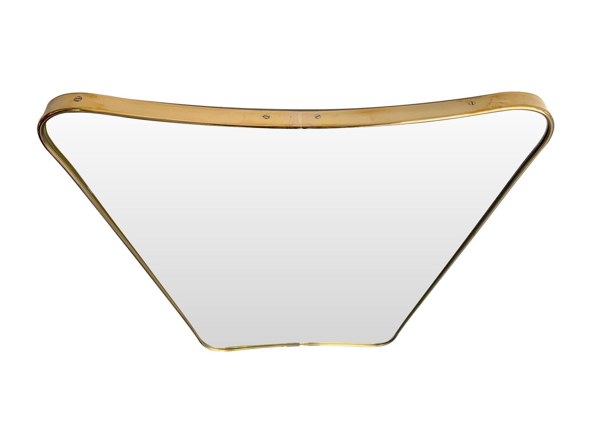 Italian Shield Mirror with Brass Surround in the Style of Gio Ponti 3