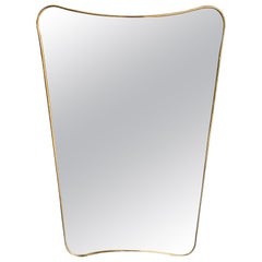 Italian Shield Mirror with Brass Surround in the Style of Gio Ponti