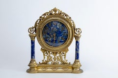 Horloge italienne en argent doré et lapis-lazuli, vers 1930