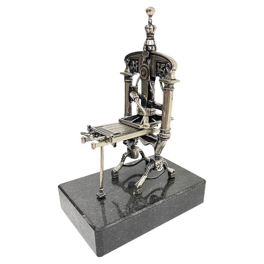 Italian Silver Miniature Printing Press by Menegatti Brothers