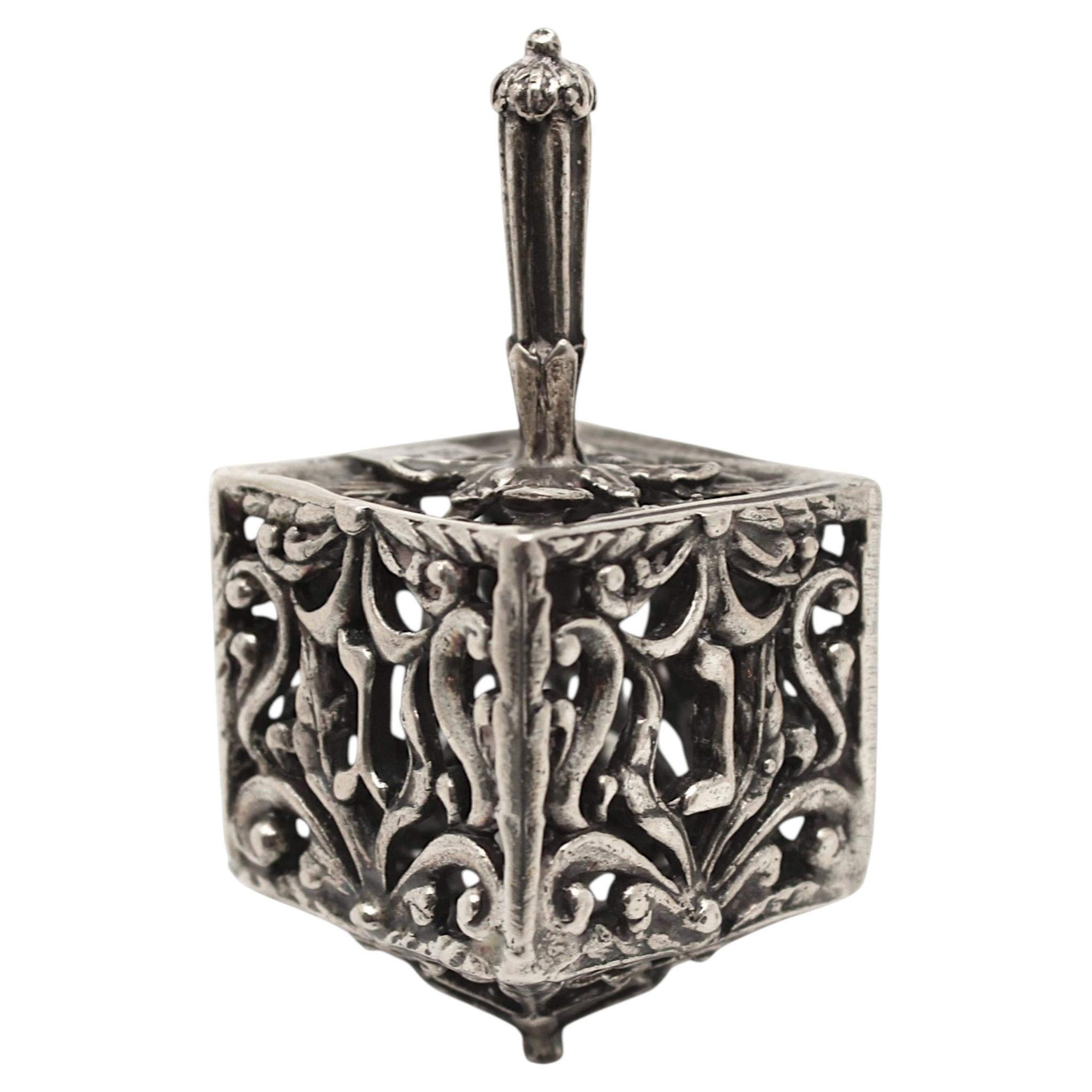 An Italian Silver Openwork Dreidel, Late 20th Century For Sale