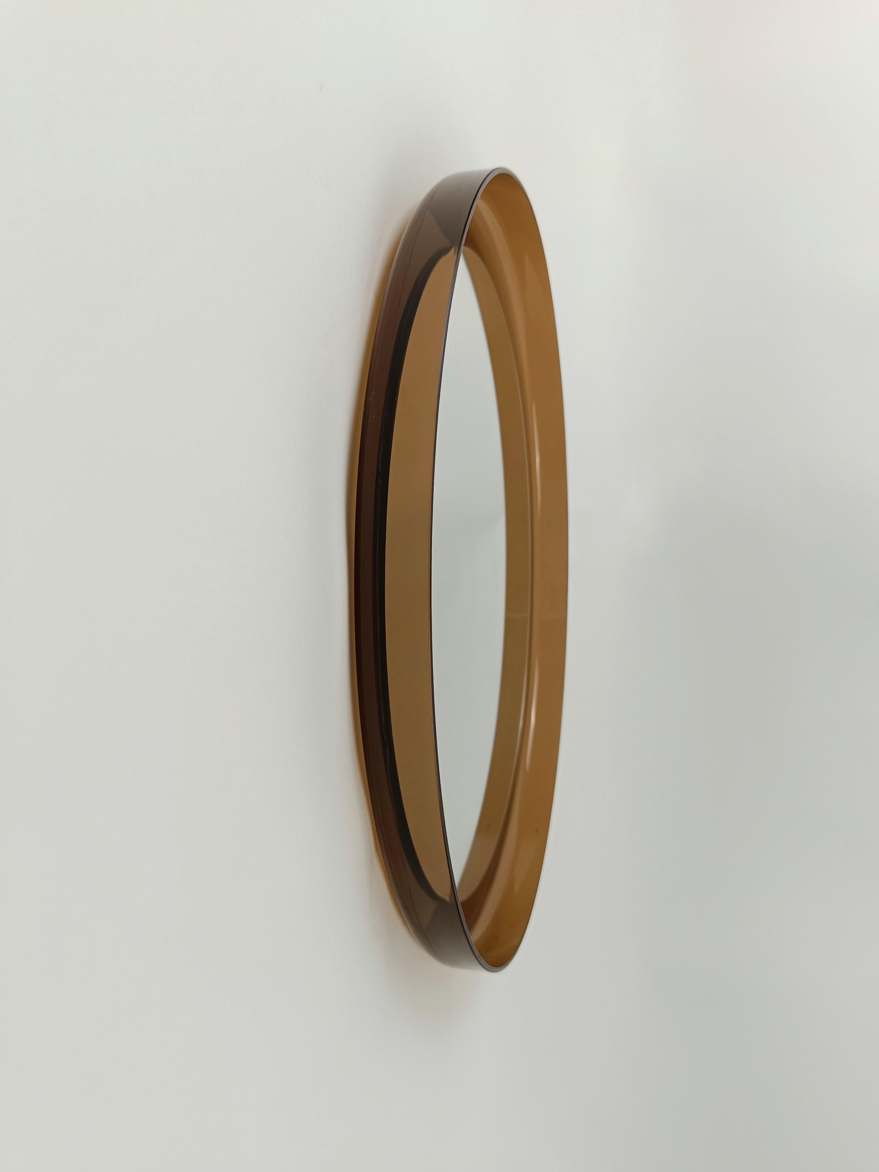 20th Century An Italian Space Age Round Mirror in Smoked Lucite by Guzzini 1960s  For Sale