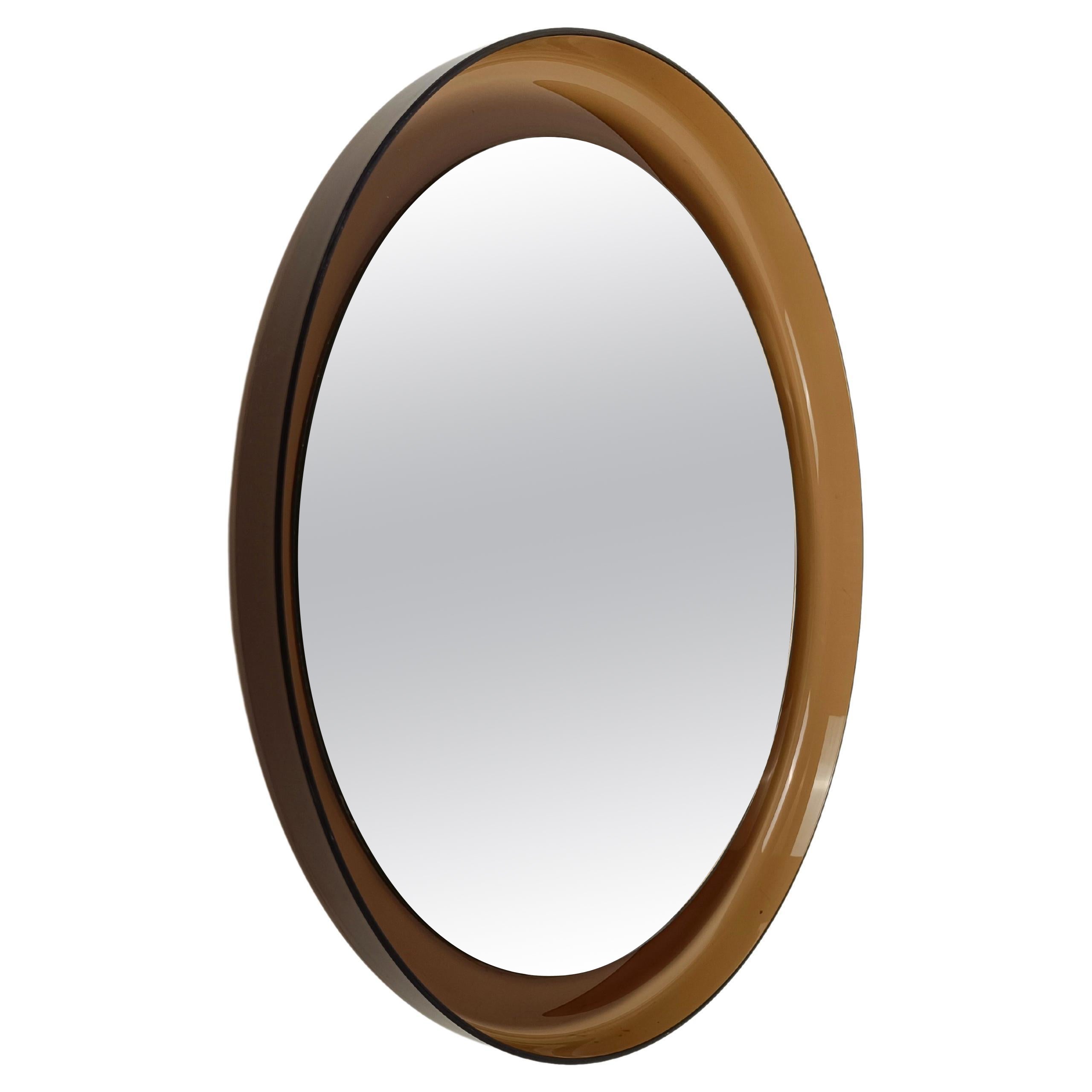 An Italian Space Age Round Mirror in Smoked Lucite by Guzzini 1960s