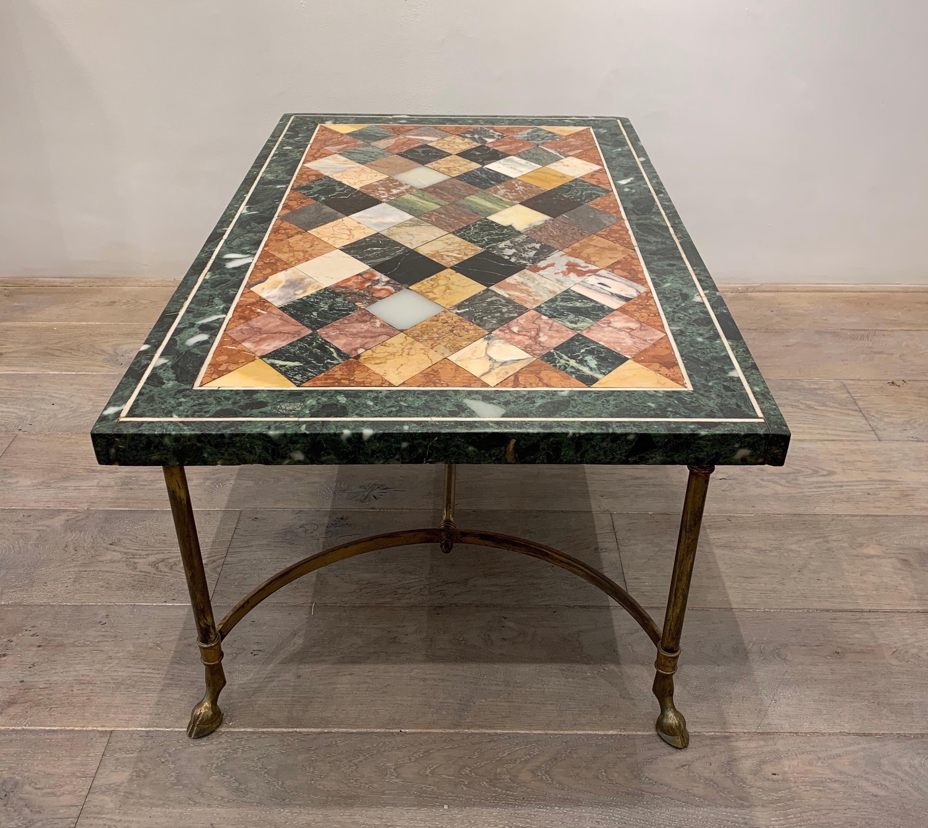 Marquetry Italian Specimen Marble Coffee Table, 1950s
