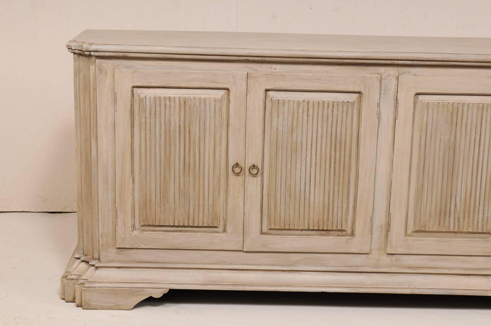 American Italian Style Vintage Soft Grey Colored Painted Wood Buffet Sideboard