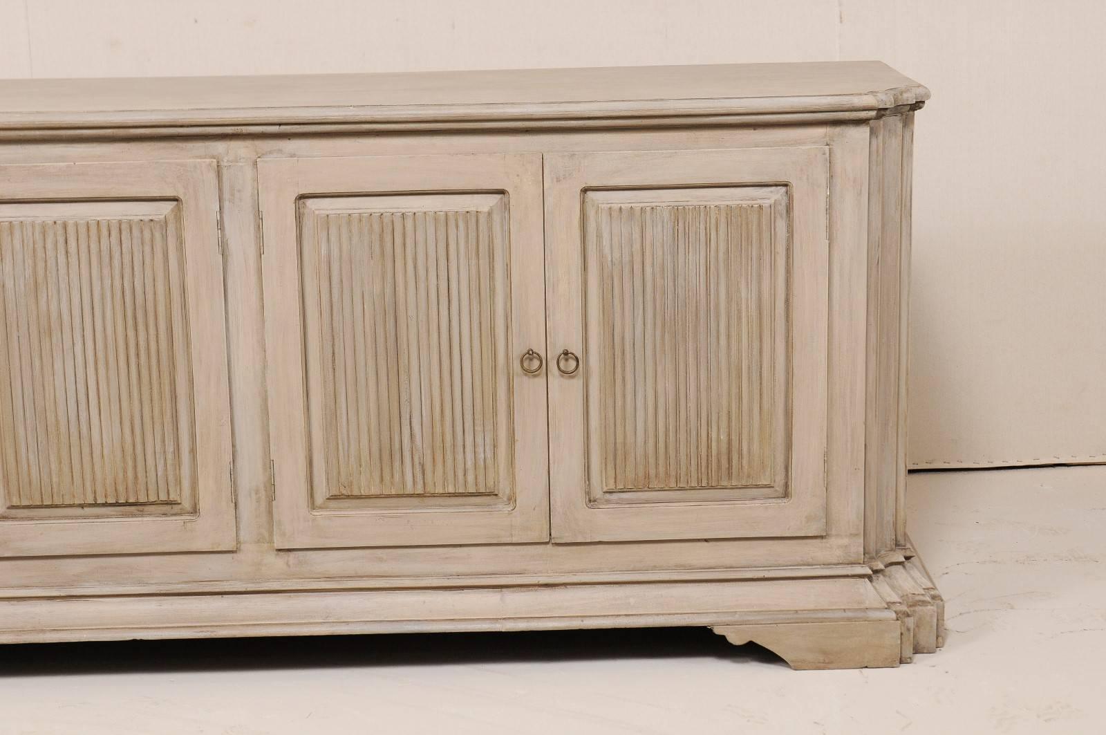 Carved Italian Style Vintage Soft Grey Colored Painted Wood Buffet Sideboard